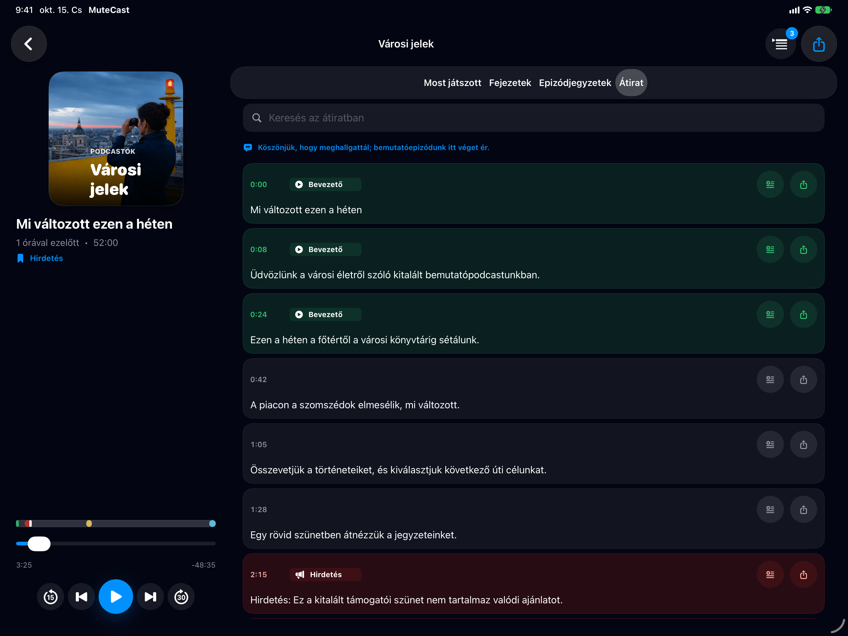 MuteCast iPad screenshot 6: ipad 13 transcript