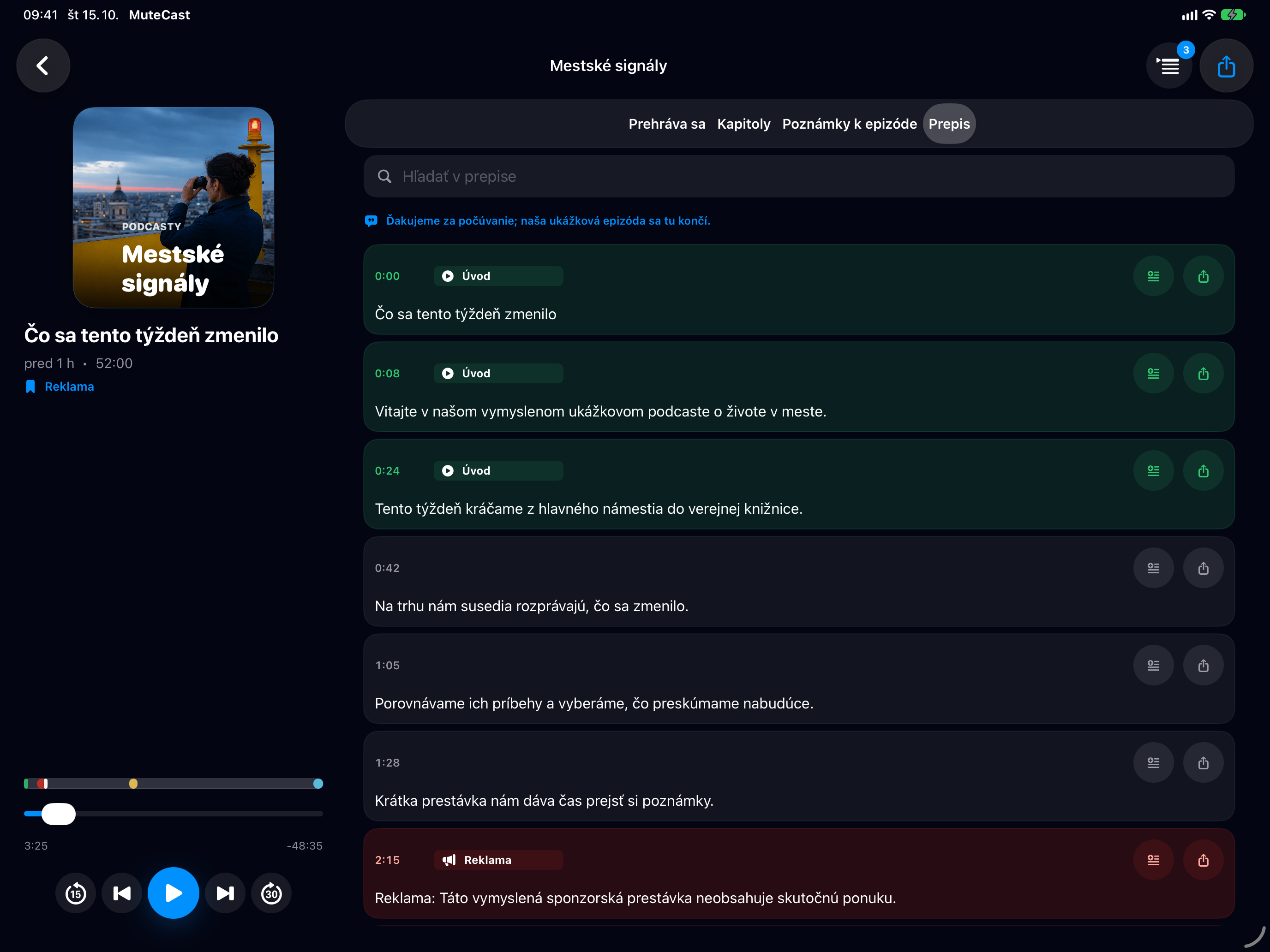 MuteCast iPad screenshot 6: ipad 13 transcript