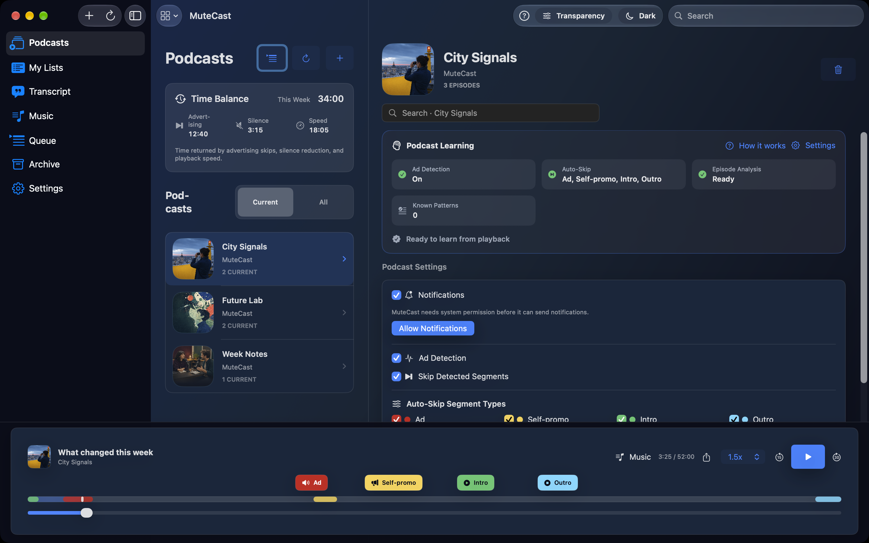 MuteCast Mac screenshot 2: mac dark library