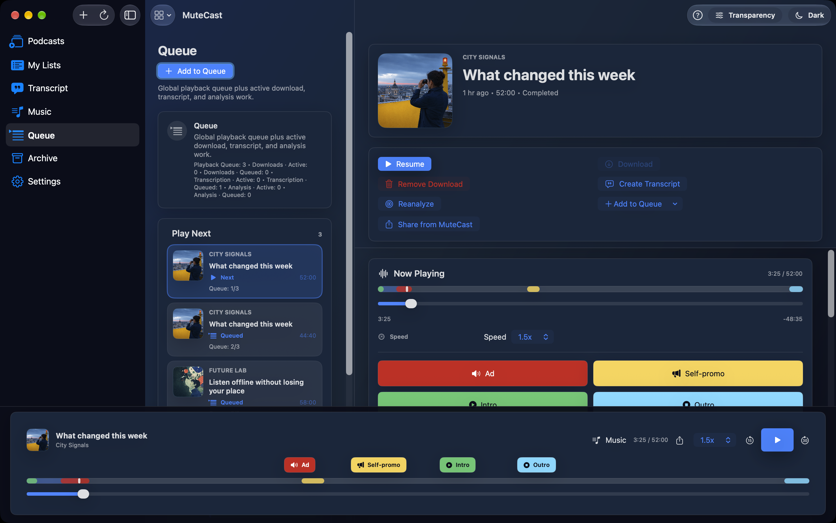 MuteCast Mac screenshot 8: mac dark queue