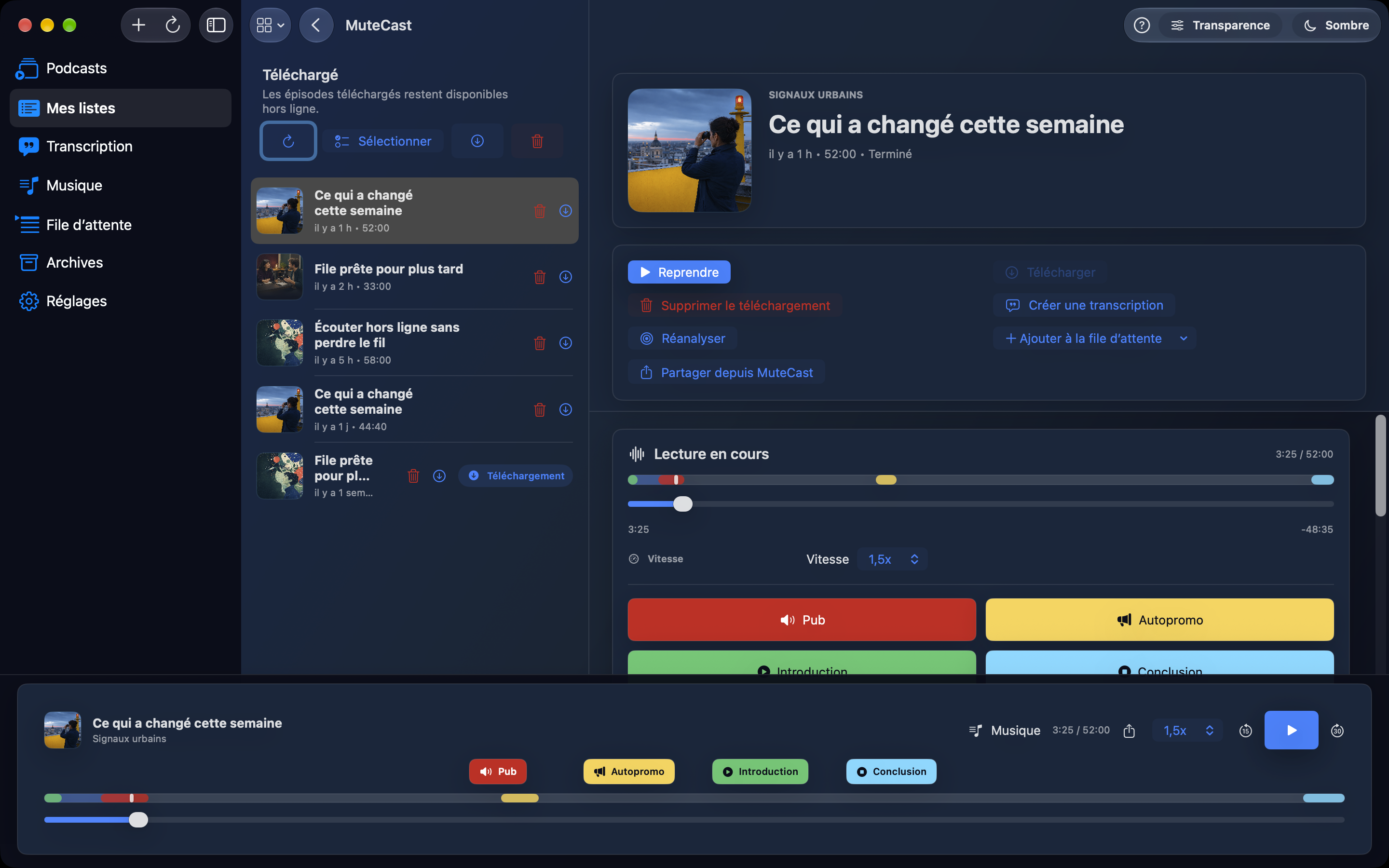 MuteCast Mac screenshot 1: mac dark player