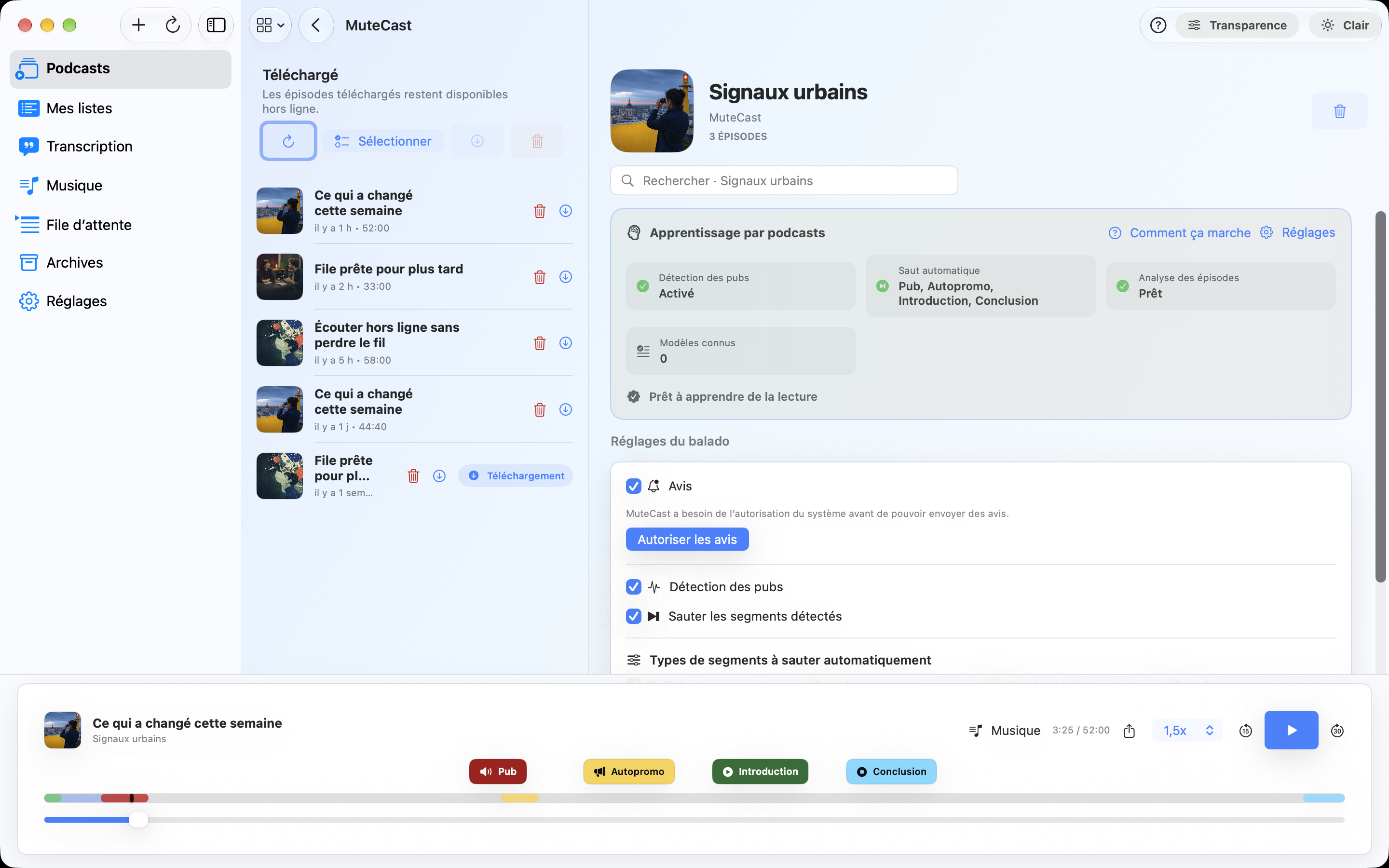 MuteCast Mac screenshot 6: Réglages du balado