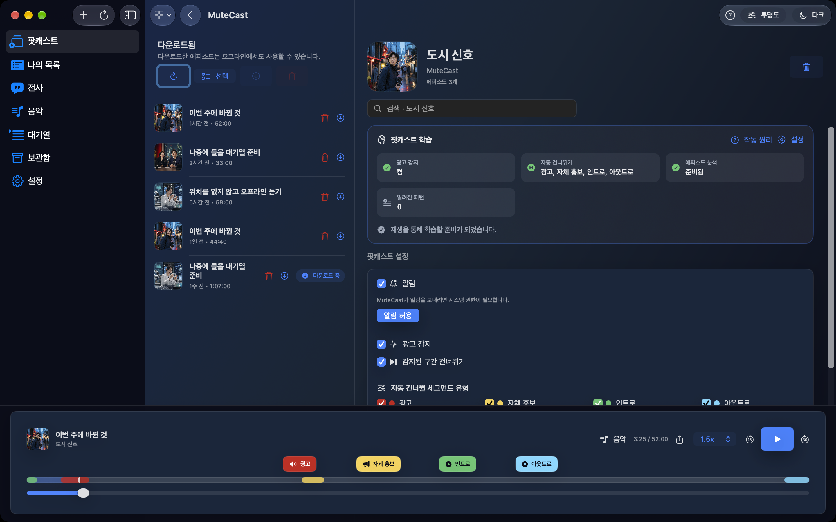 MuteCast Mac screenshot 3: 팟캐스트 설정