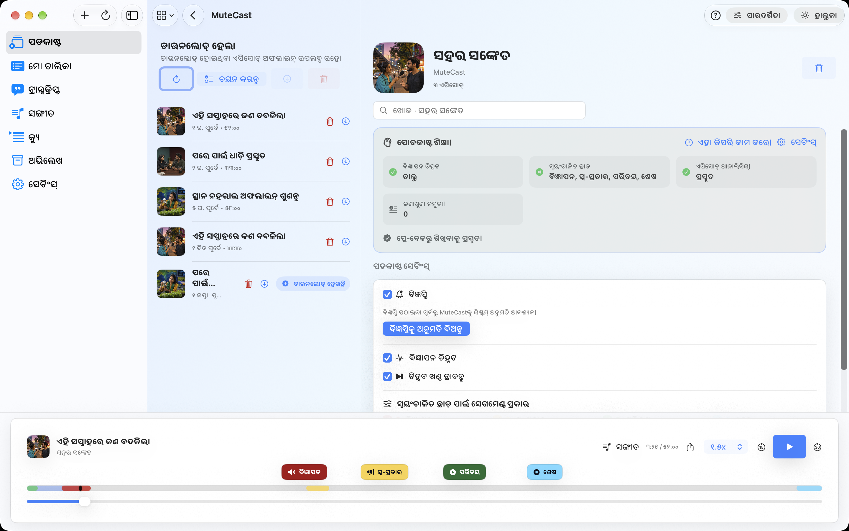 MuteCast Mac screenshot 6: ପଡକାଷ୍ଟ ସେଟିଂସ୍