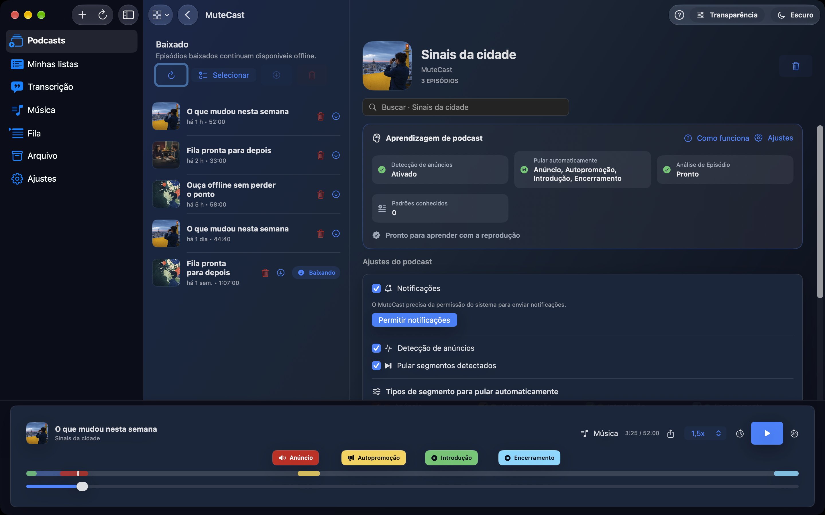 MuteCast Mac screenshot 3: Ajustes do podcast