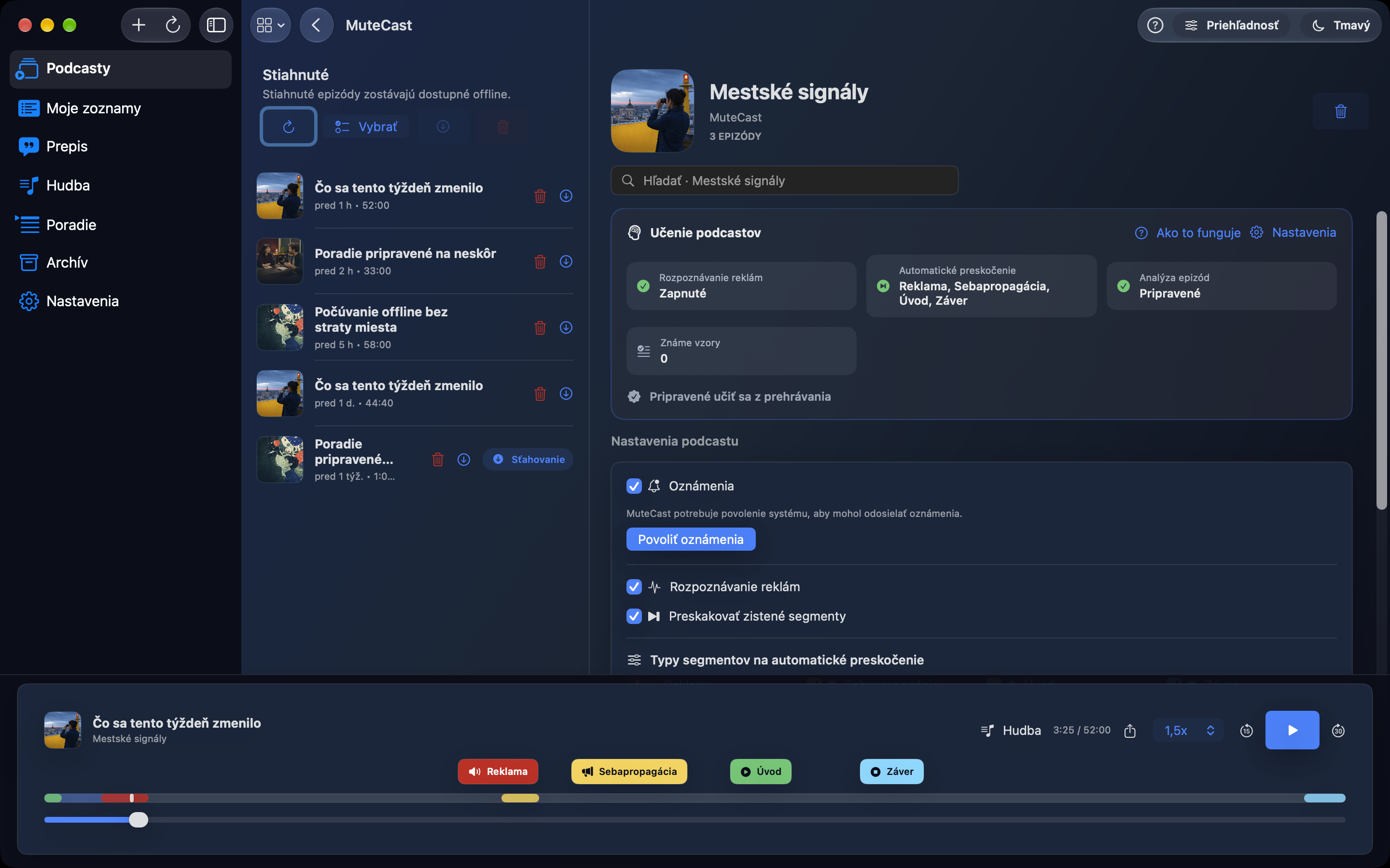 MuteCast Mac screenshot 3: Nastavenia podcastu
