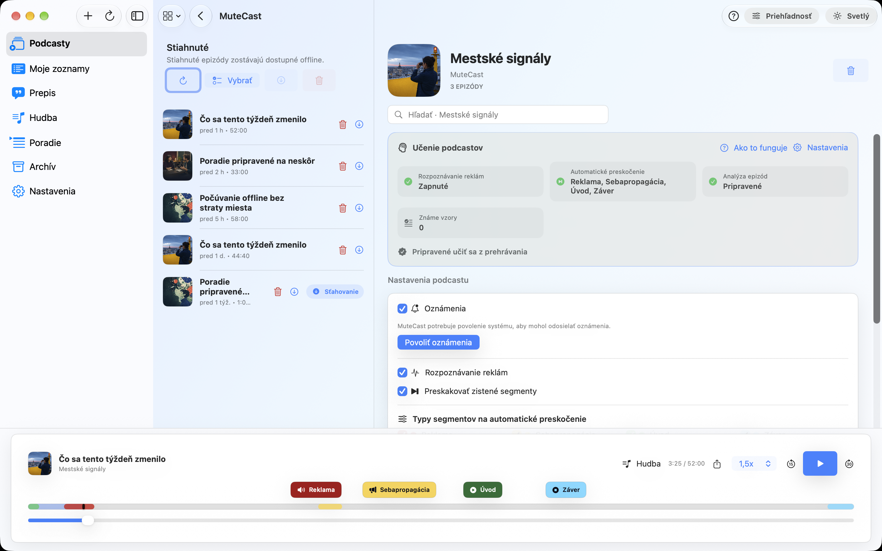 MuteCast Mac screenshot 6: Nastavenia podcastu