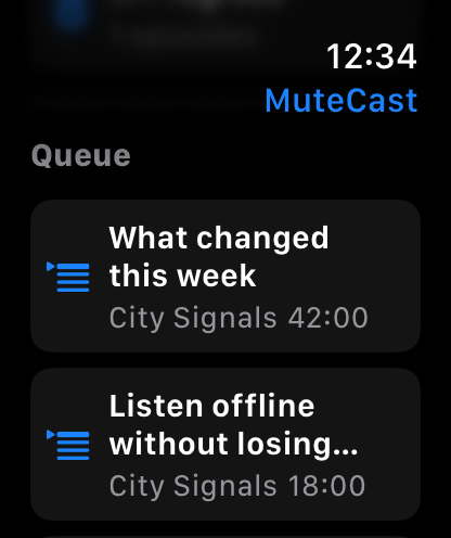 MuteCast Apple Watch screenshot 4: watch 46 queue
