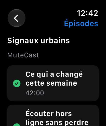 MuteCast Apple Watch screenshot 7: watch 46 episodes