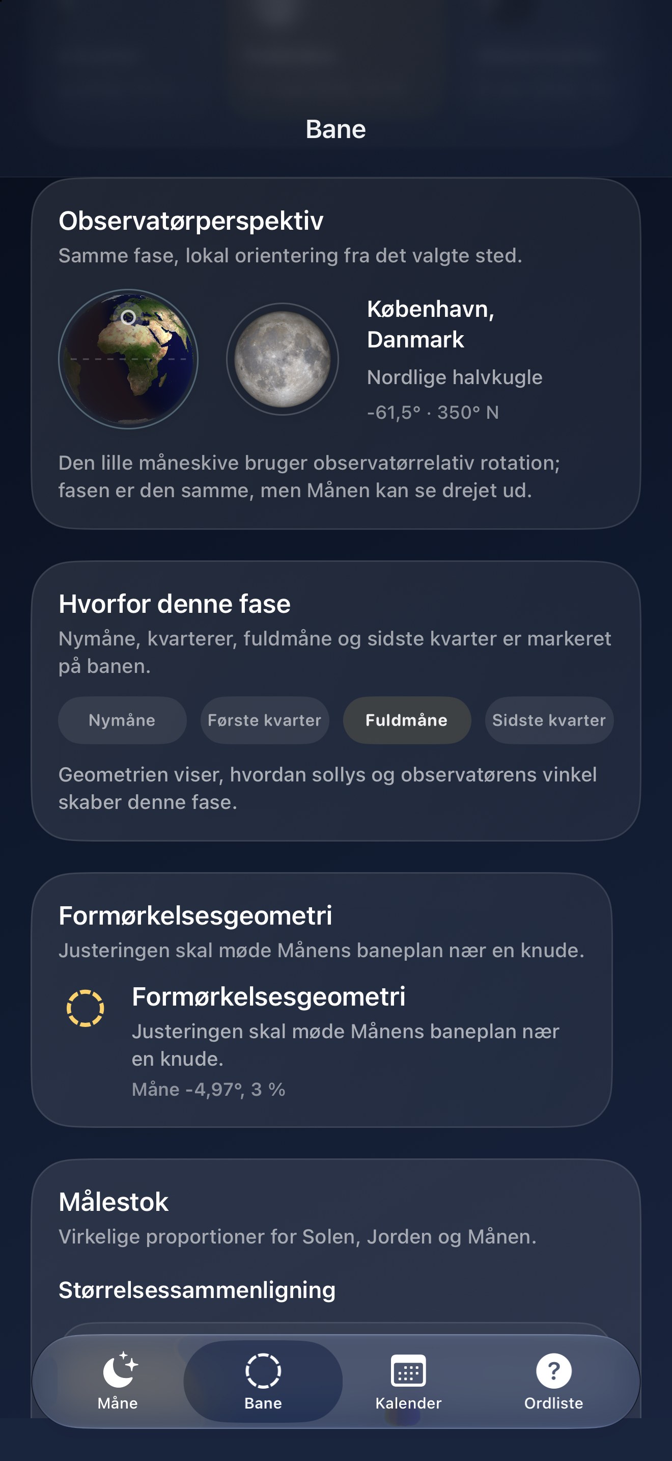 Selene iPhone screenshot 7: iPhone · Måneobservation