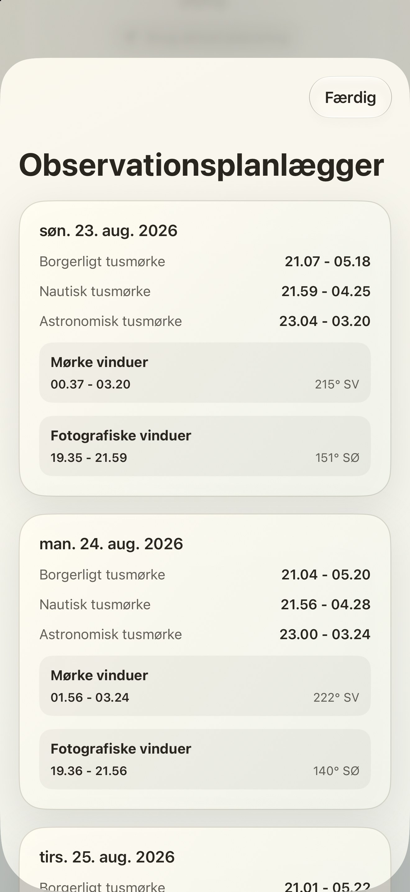 Selene iPhone screenshot 10: iPhone · Observationsplanlægger