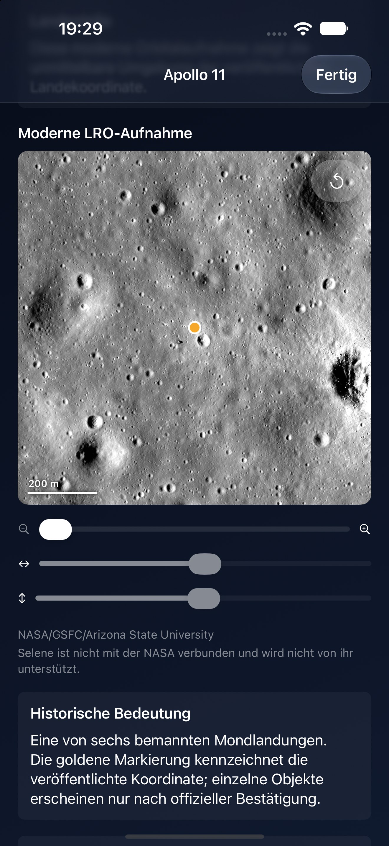 Selene iPhone screenshot 3: iPhone · Apollo-Landestelle
