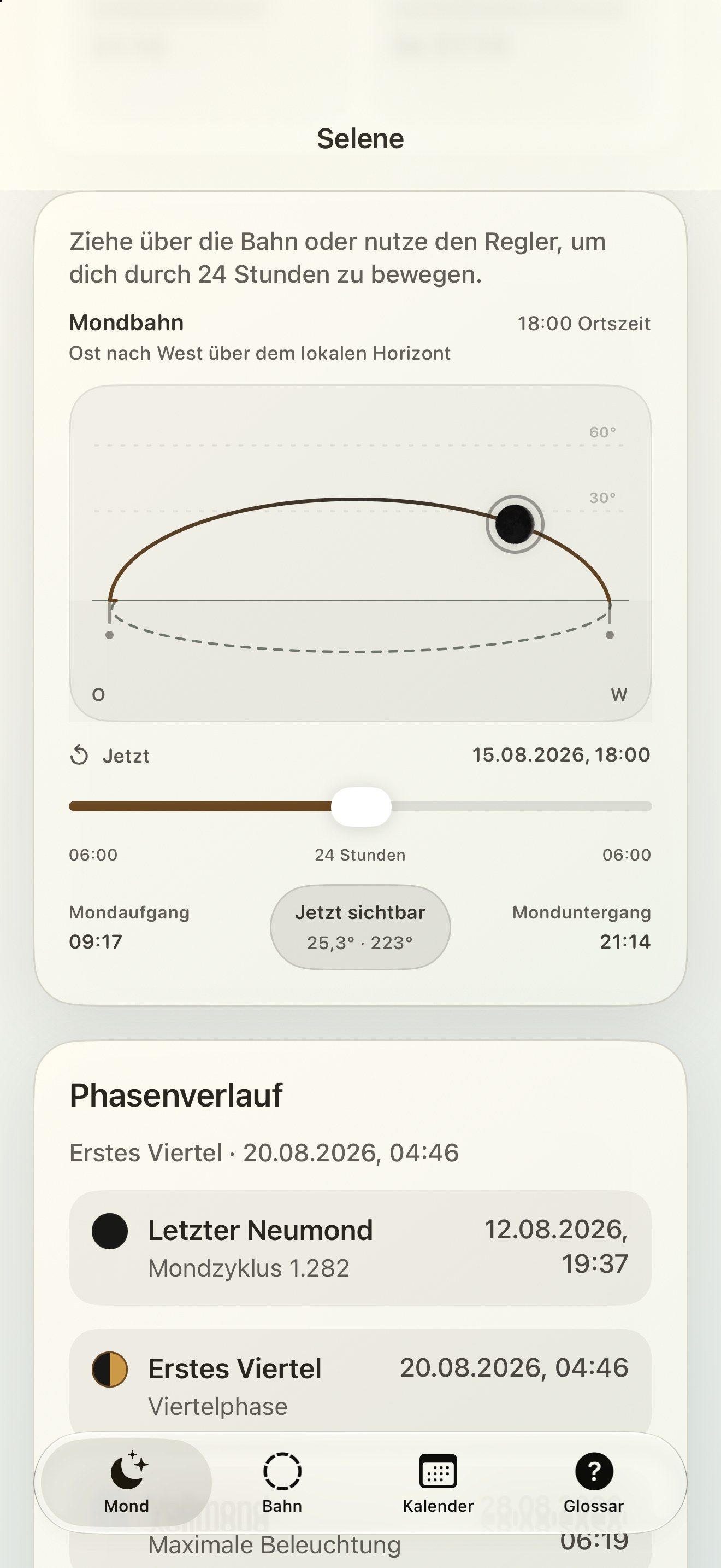 Selene iPhone screenshot 5: iPhone · Mondbahn