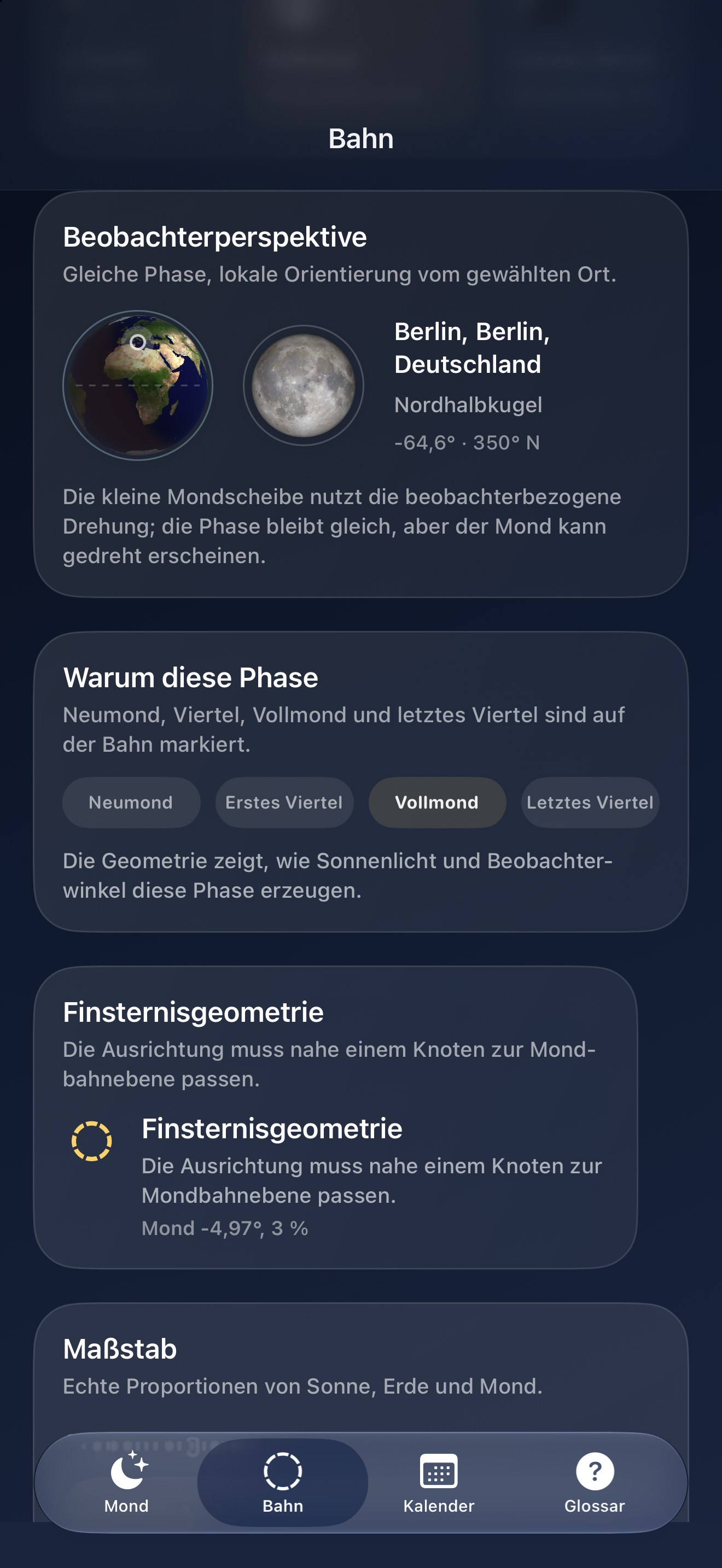 Selene iPhone screenshot 7: iPhone · Beobachtung