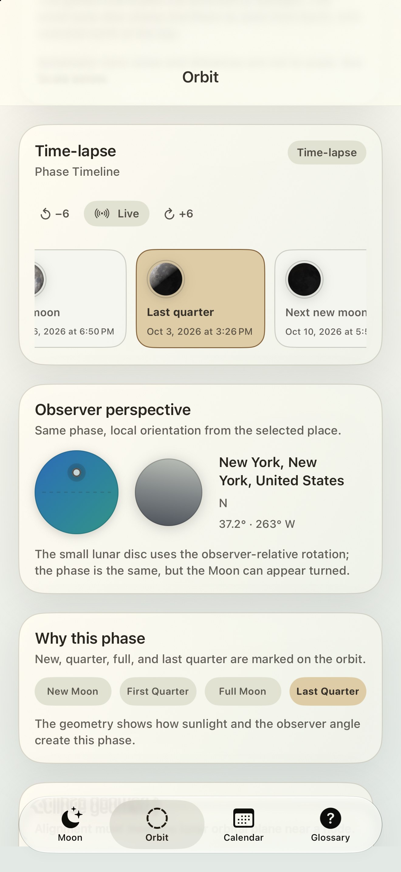 Selene iPhone screenshot 6: iPhone · Phase Timeline