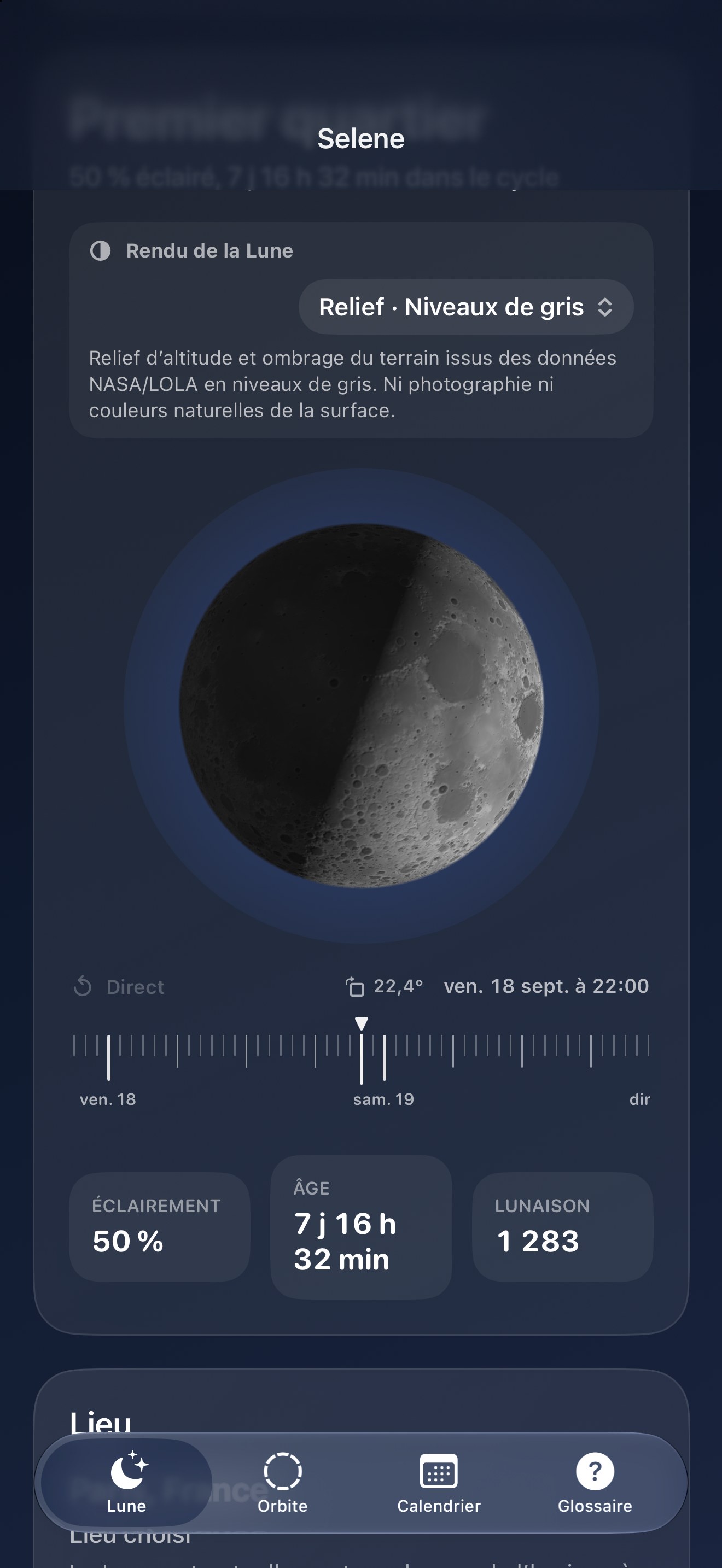 Selene iPhone screenshot 9: iPhone · Relief · Niveaux de gris