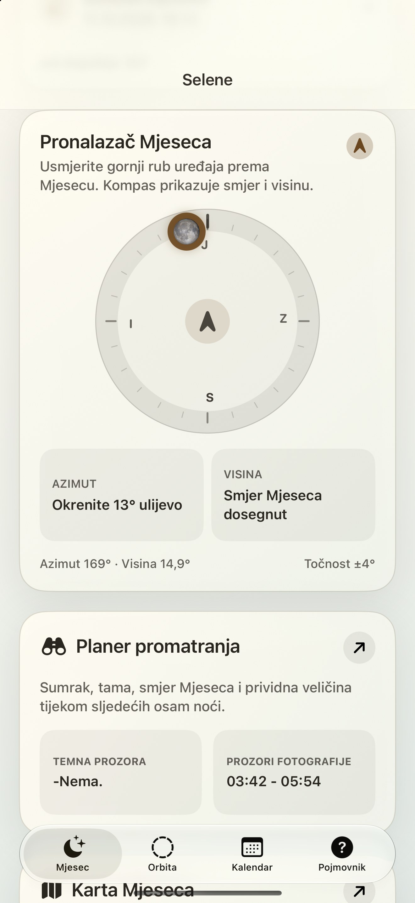 Selene iPhone screenshot 2: iPhone · Lunar Finder i mjesečni kompas