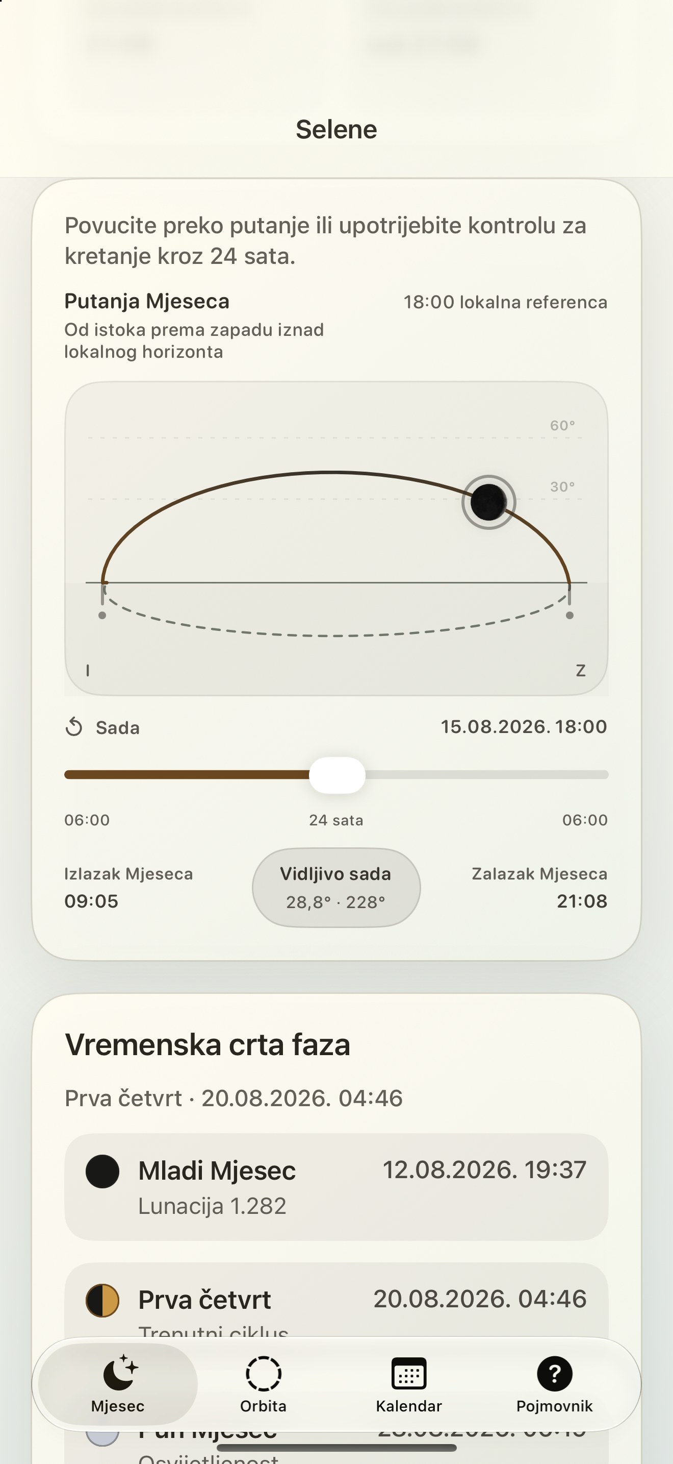 Selene iPhone screenshot 5: iPhone · Putanja Mjeseca