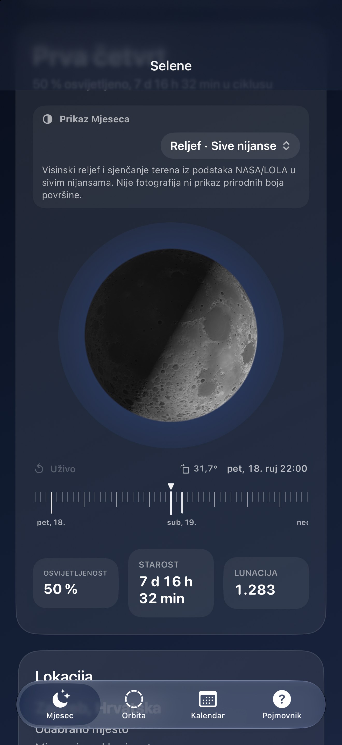 Selene iPhone screenshot 9: iPhone · Reljef · Sive nijanse