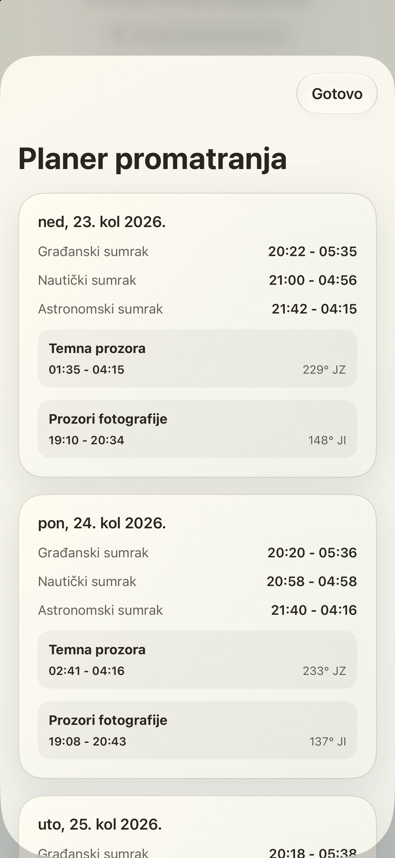 Selene iPhone screenshot 10: iPhone · Planer promatranja