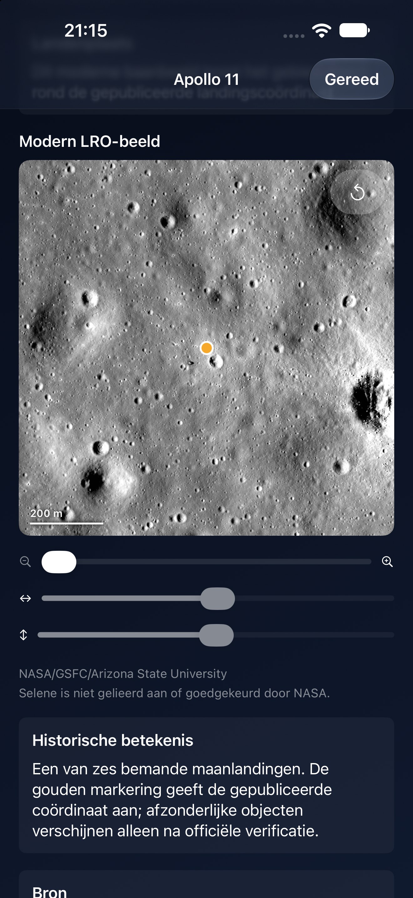 Selene iPhone screenshot 3: iPhone · Apollo-landingsplaats