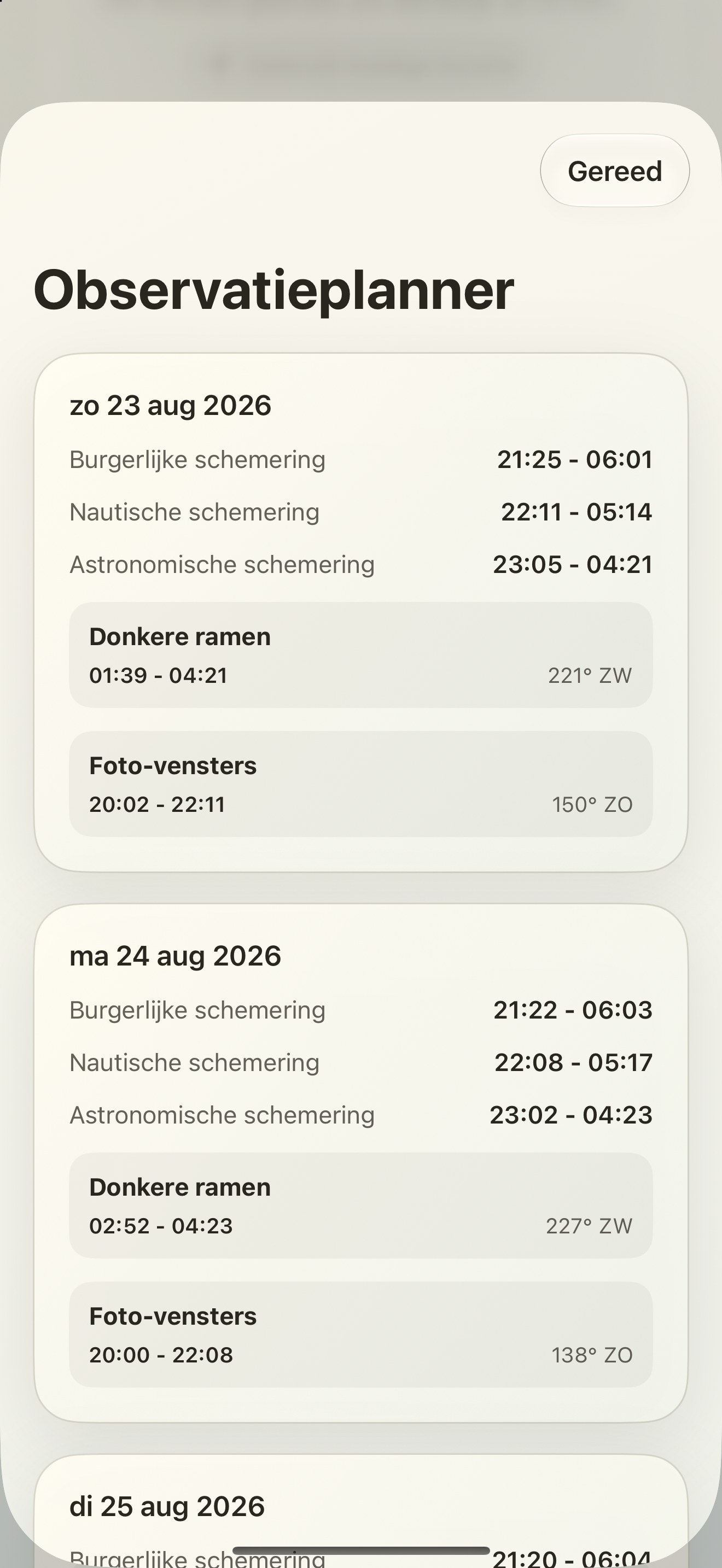Selene iPhone screenshot 10: iPhone · Observatieplanner