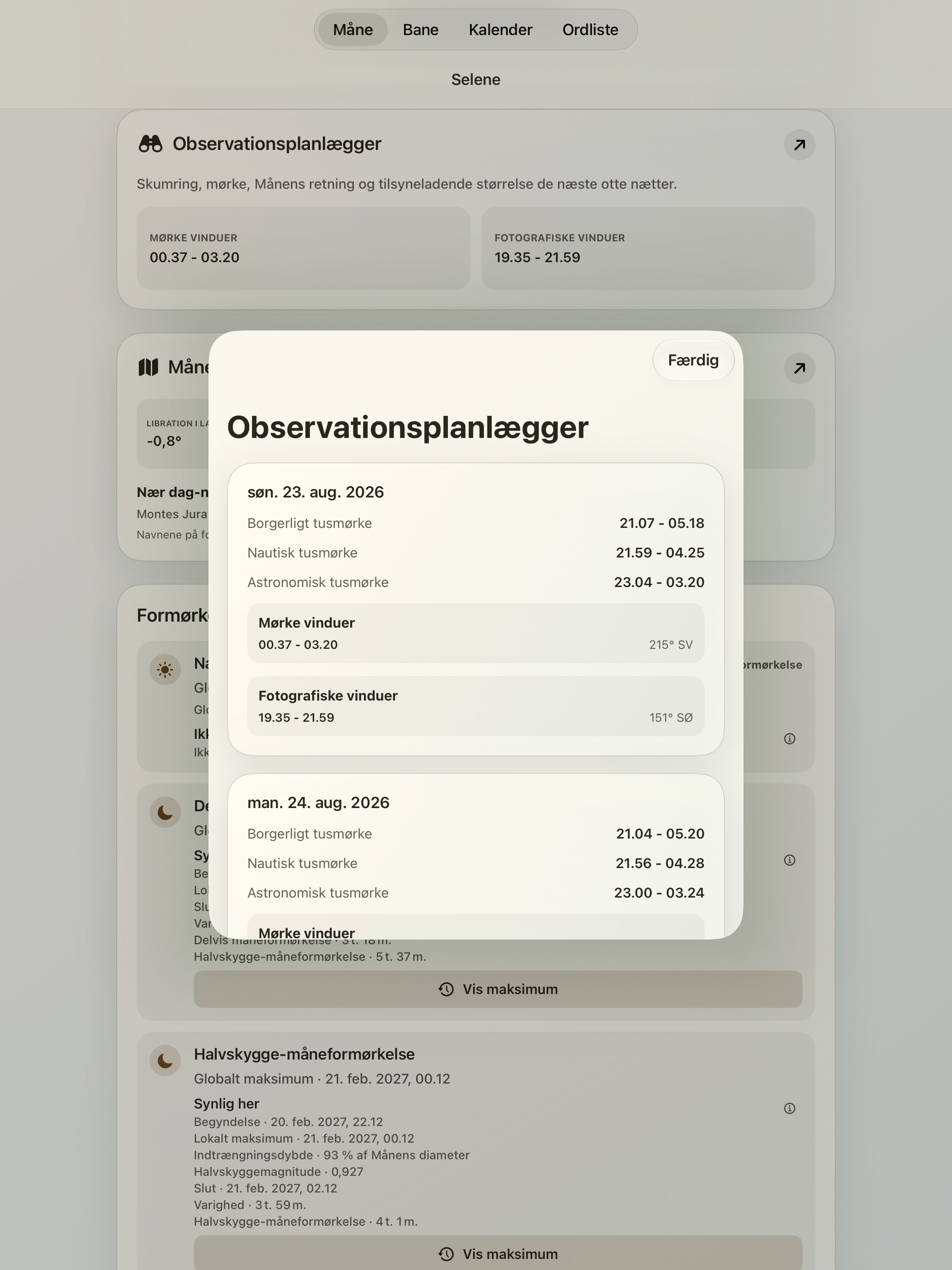 Selene iPad screenshot 10: iPad · Observationsplanlægger