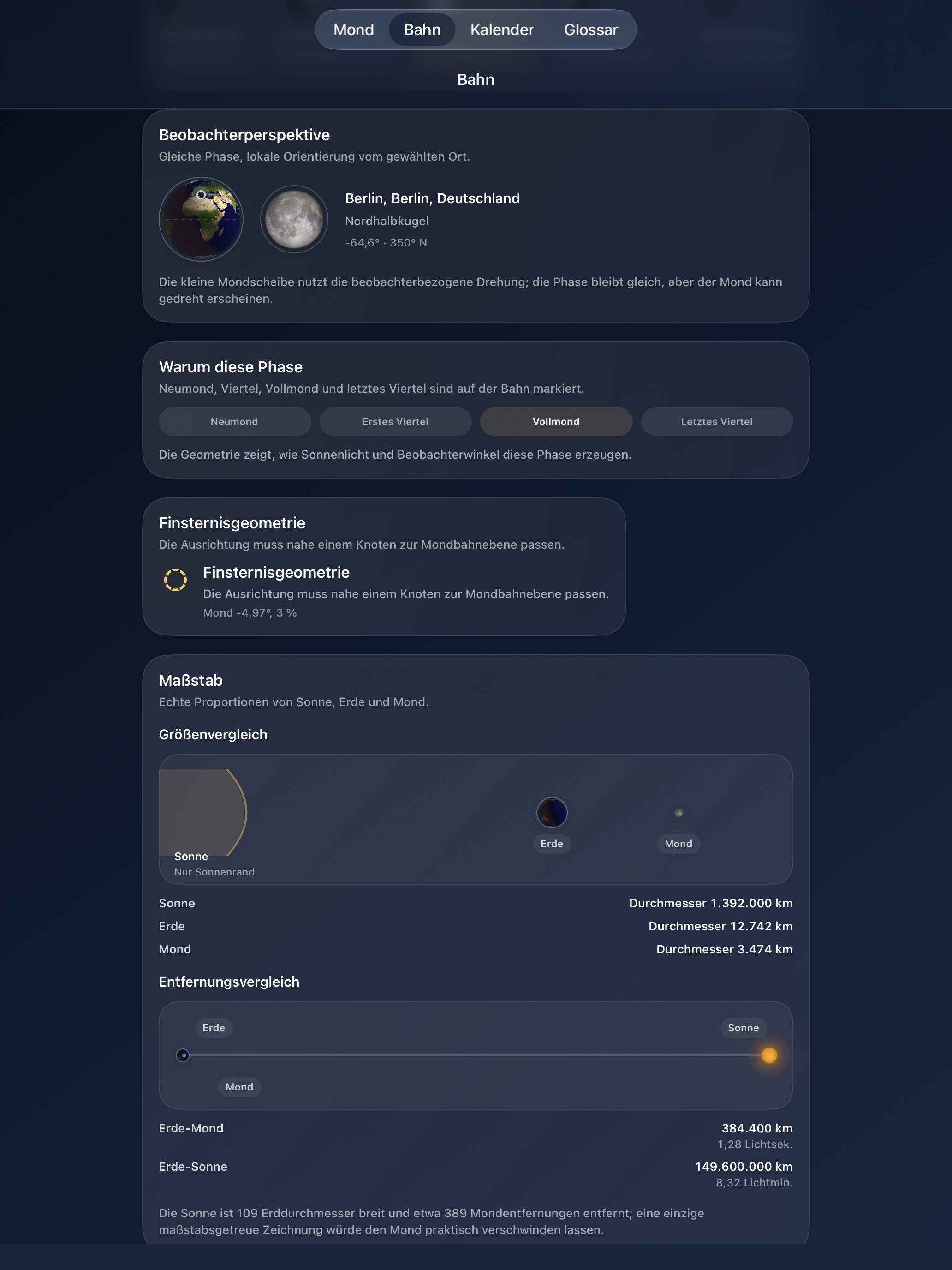 Selene iPad screenshot 7: iPad · Beobachtung