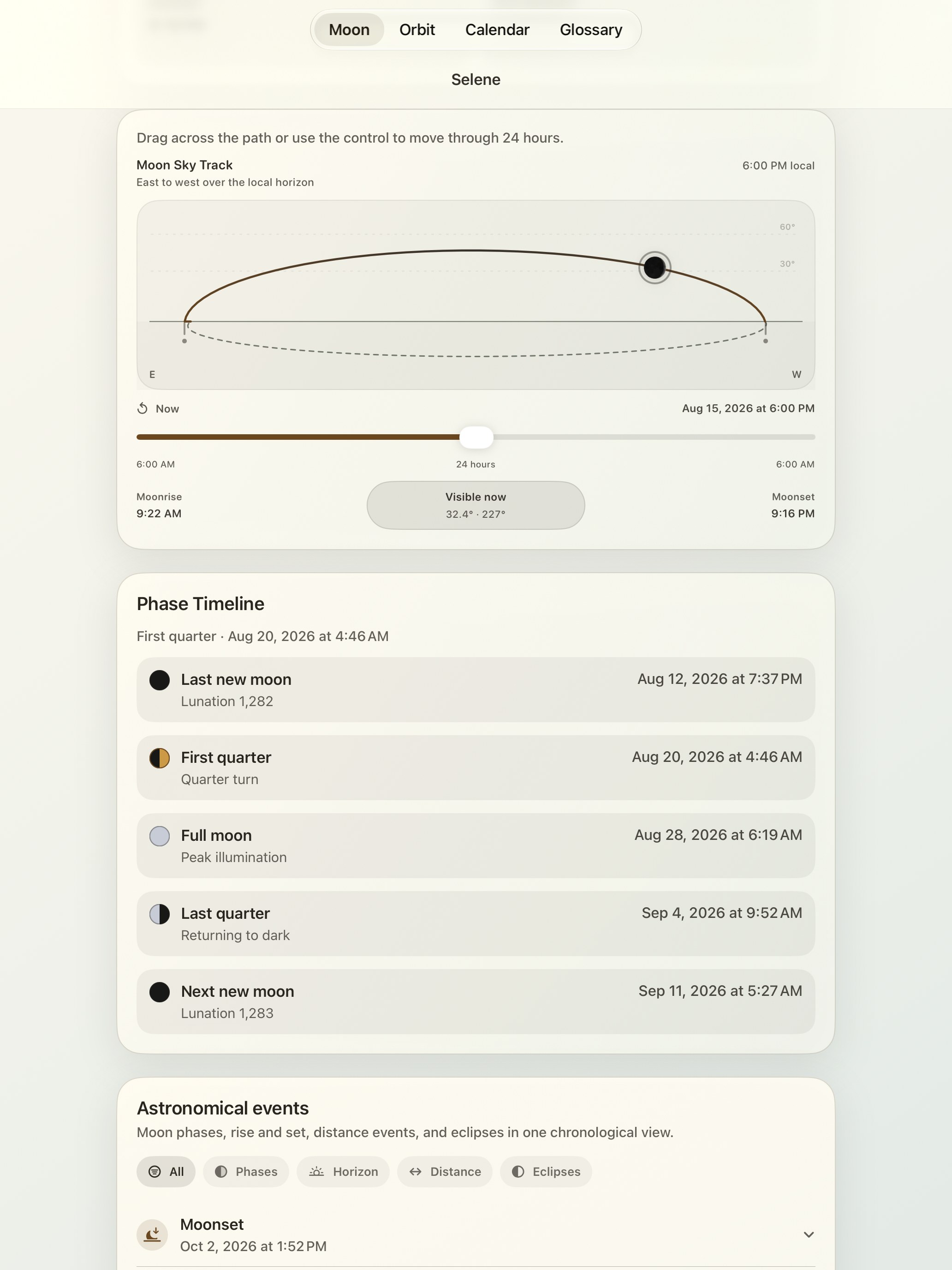 Selene iPad screenshot 5: iPad · Moon Sky Track