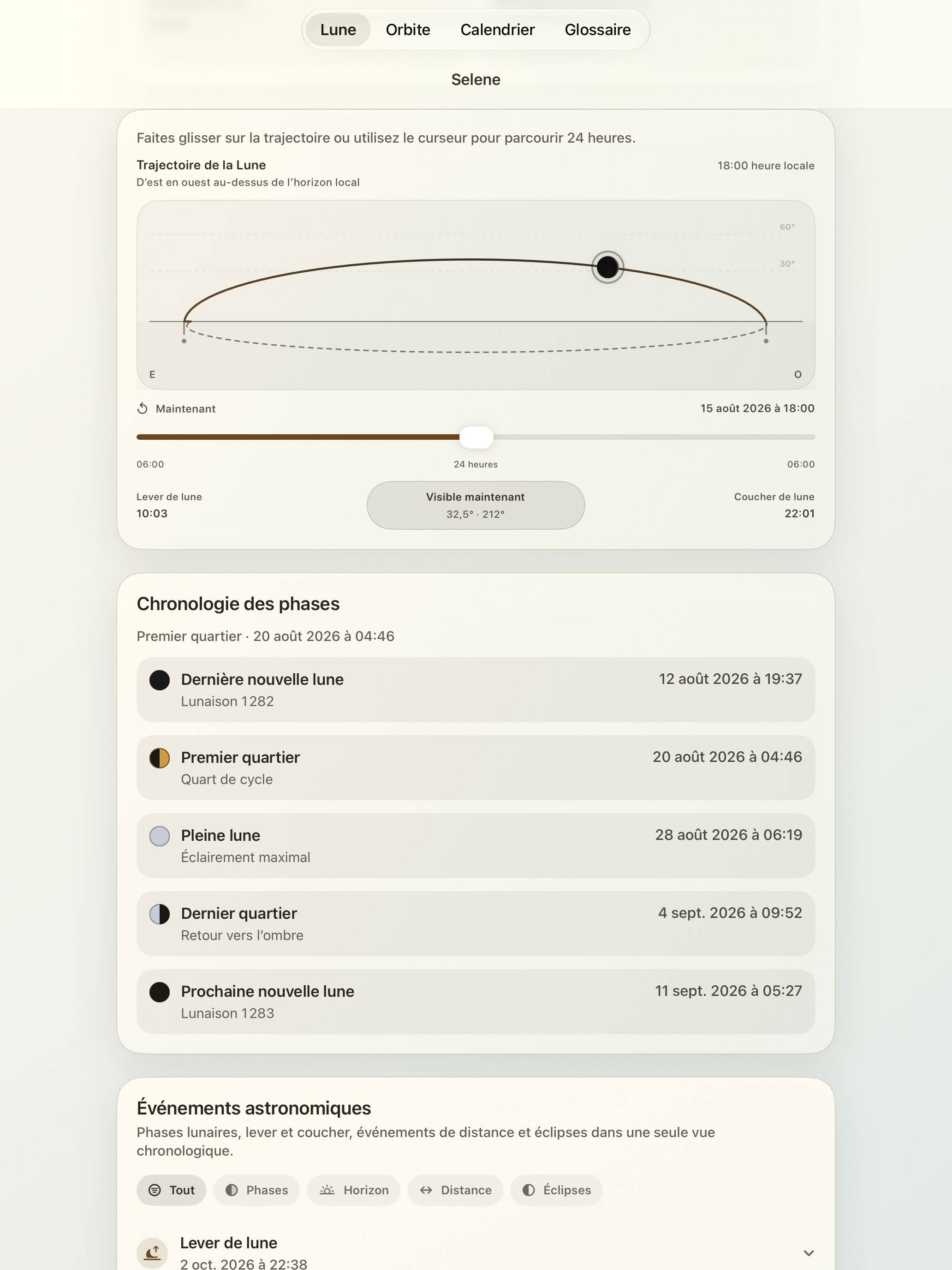 Selene iPad screenshot 5: iPad · Trajectoire de la Lune