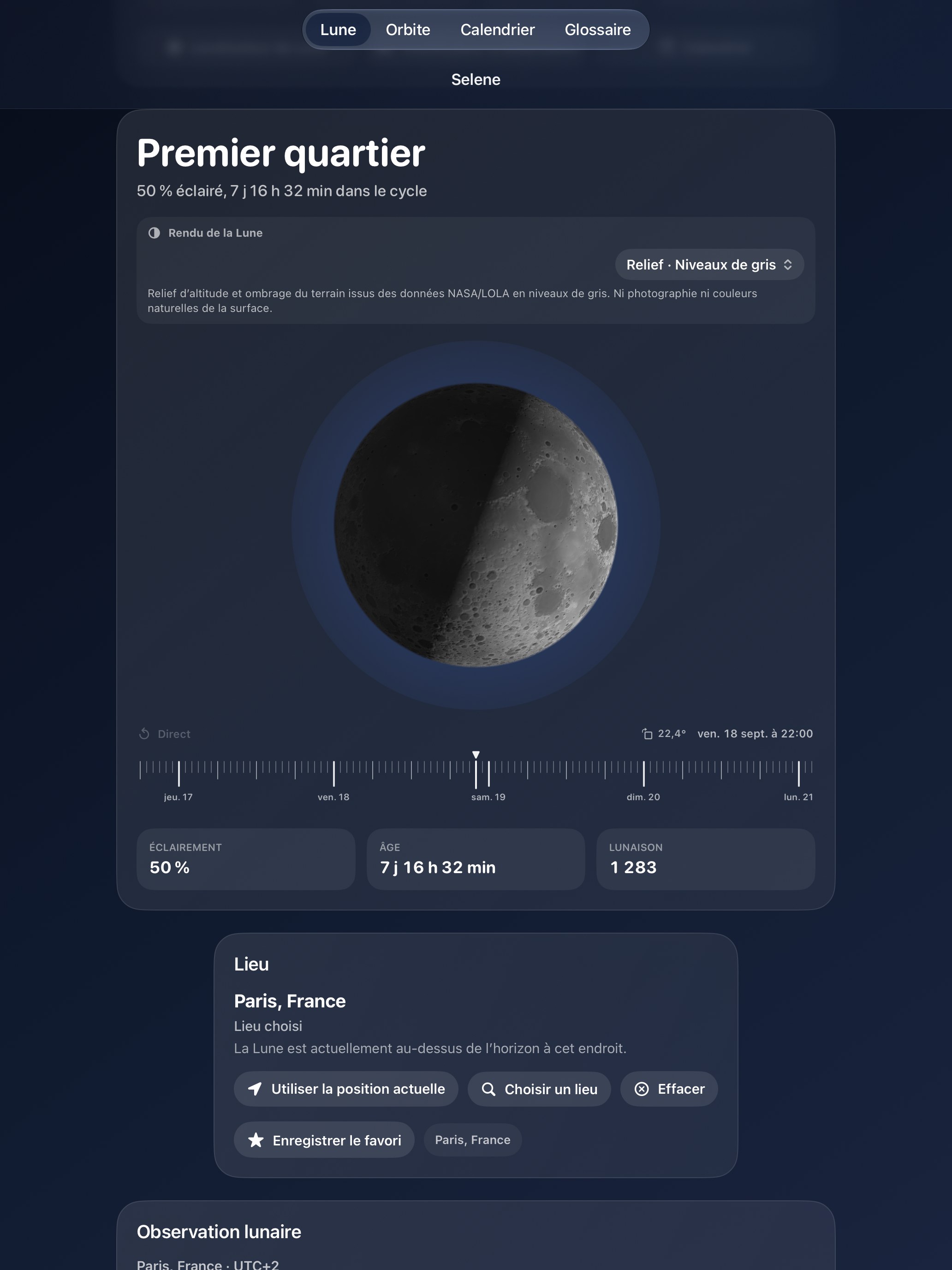 Selene iPad screenshot 9: iPad · Relief · Niveaux de gris