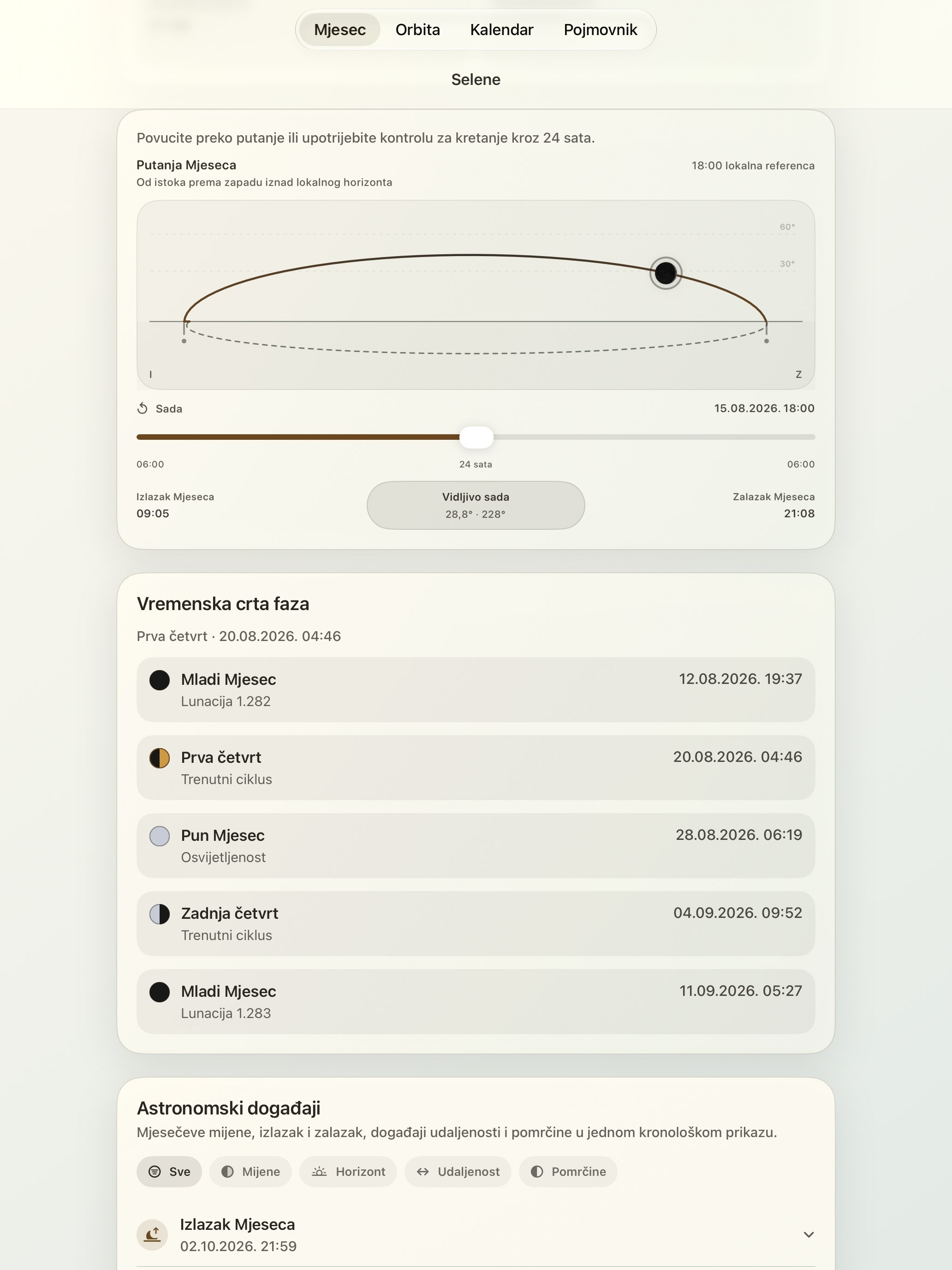 Selene iPad screenshot 5: iPad · Putanja Mjeseca