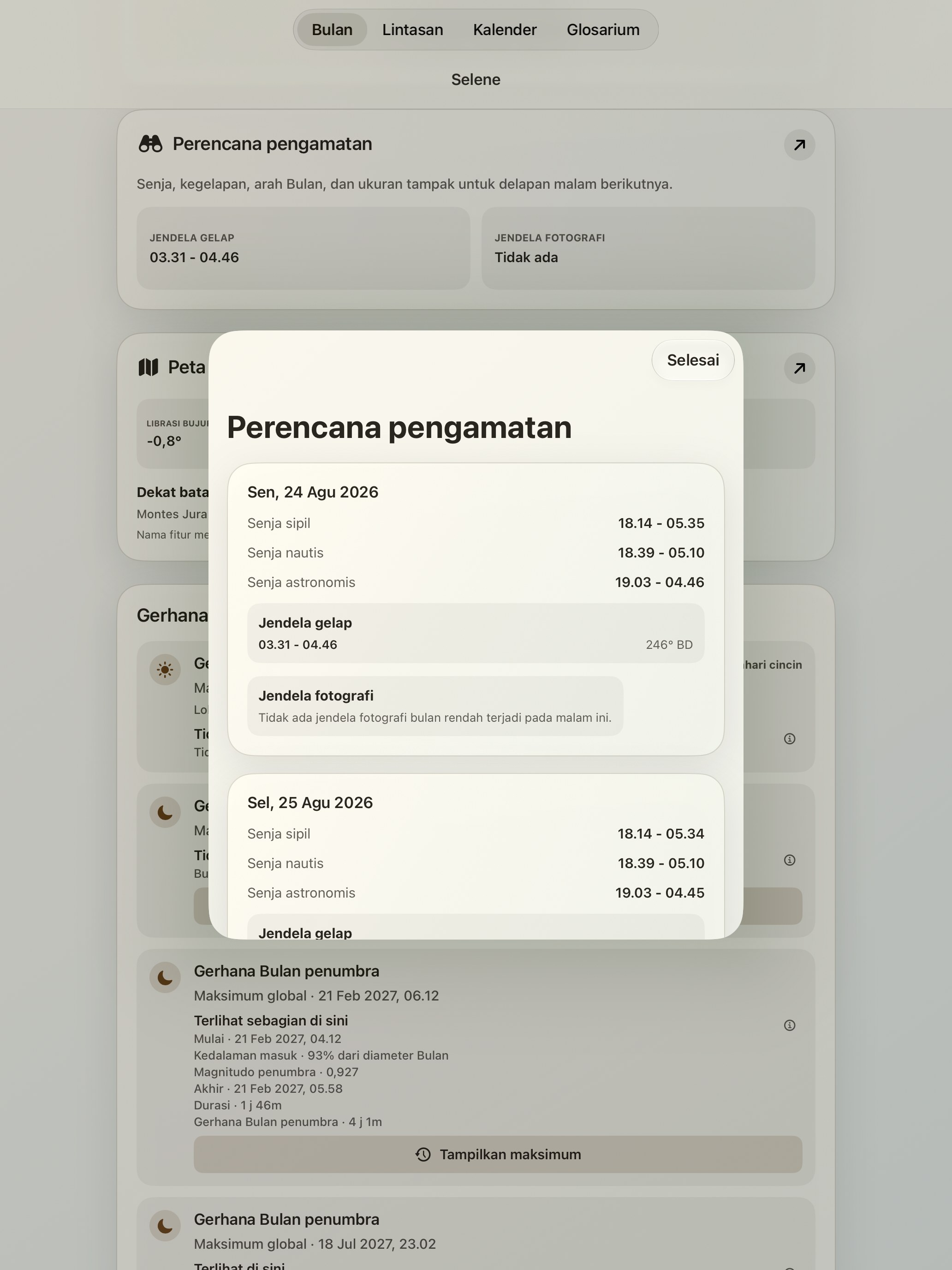 Selene iPad screenshot 10: iPad · Perencana pengamatan