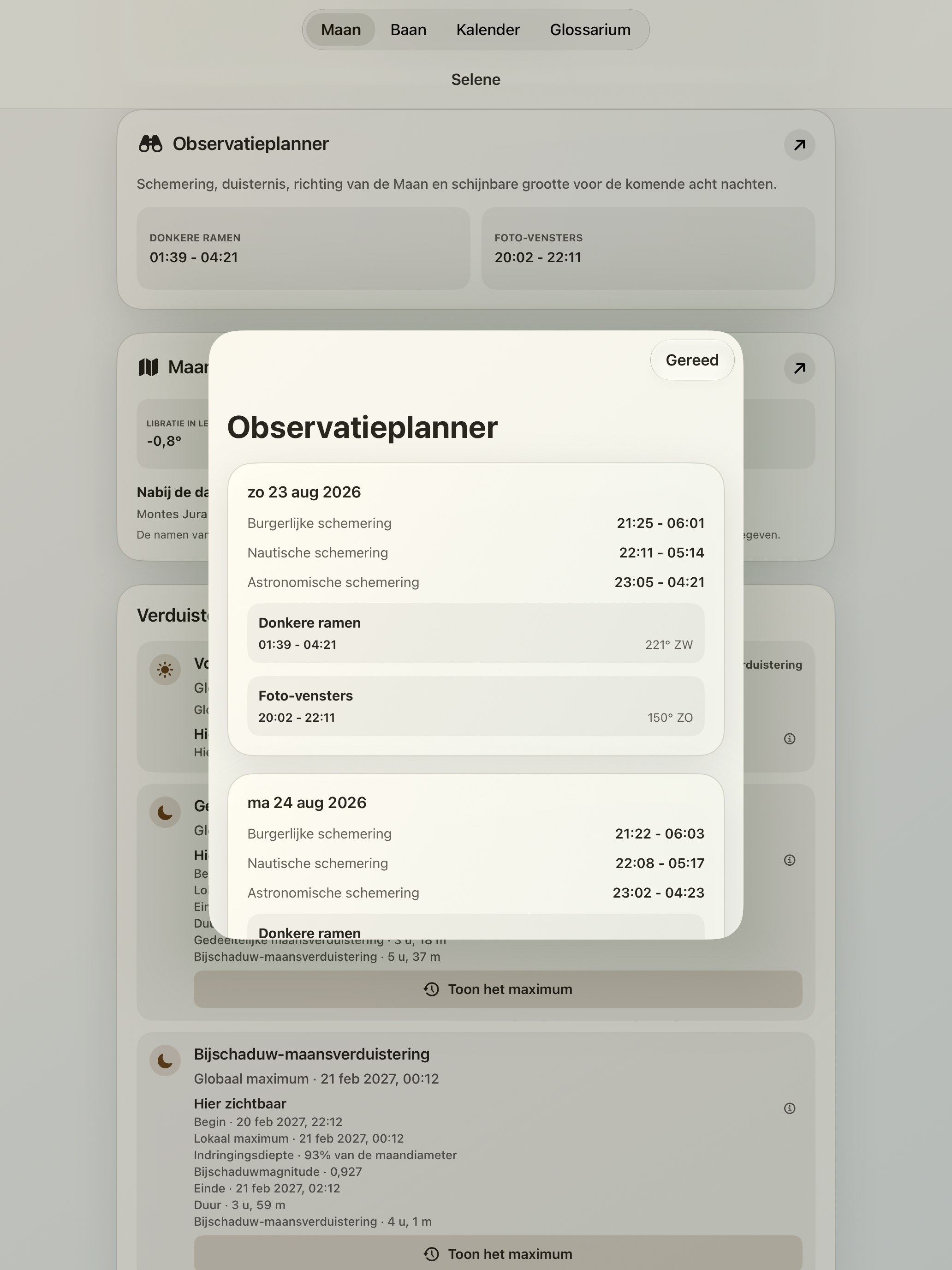 Selene iPad screenshot 10: iPad · Observatieplanner