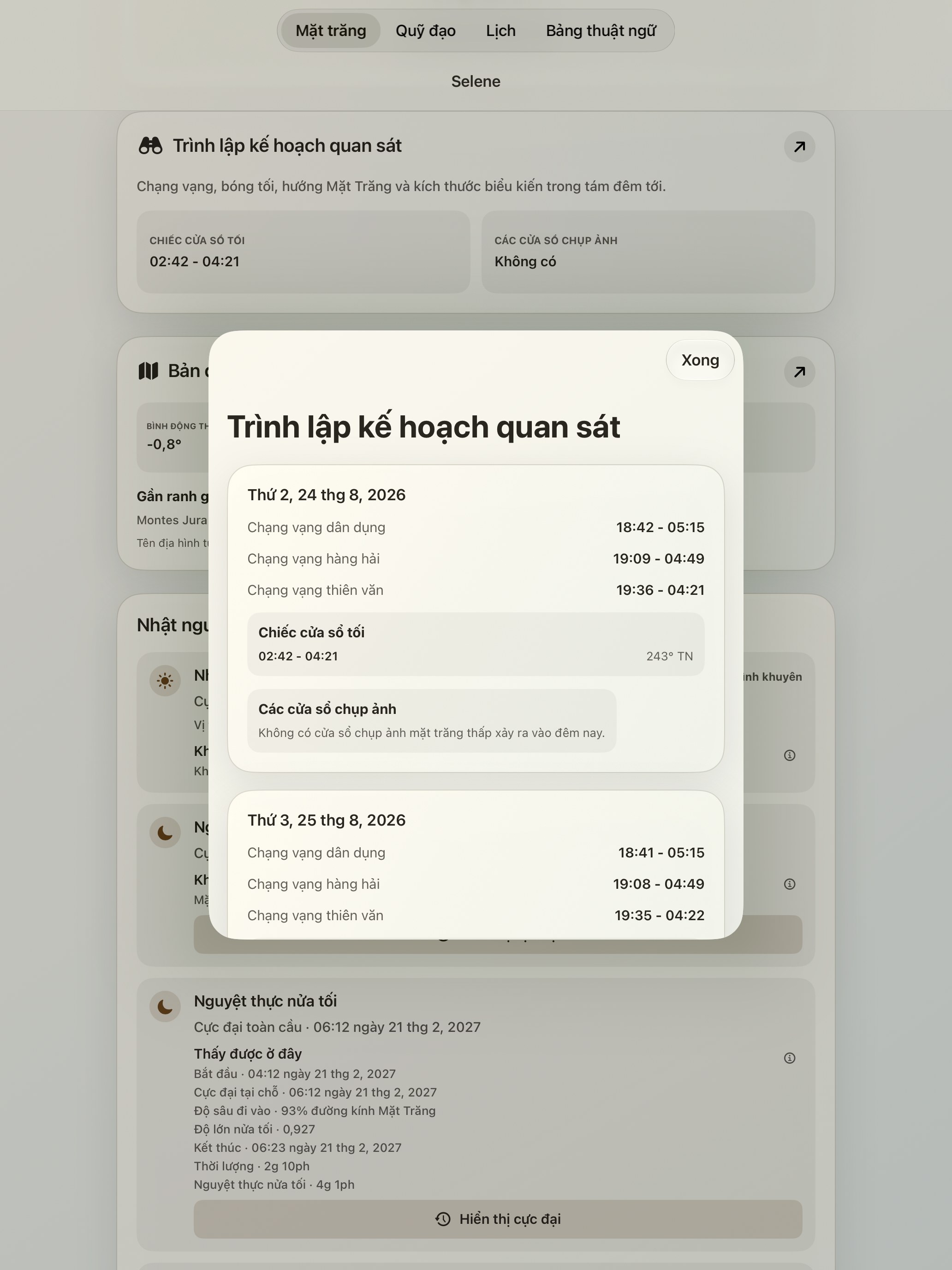Selene iPad screenshot 10: iPad · Trình lập kế hoạch quan sát