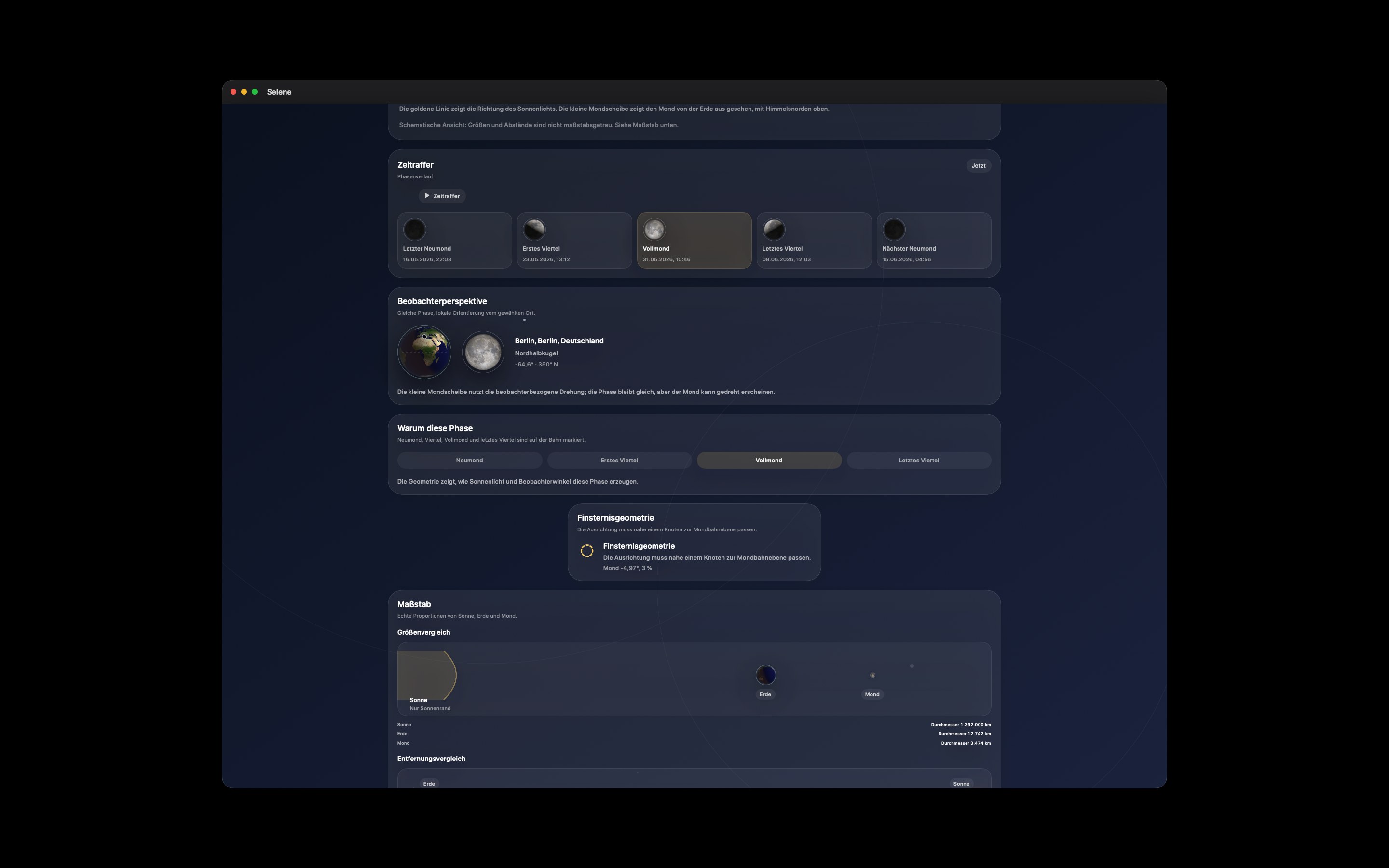 Selene Mac screenshot 5: Mac · Phasenverlauf