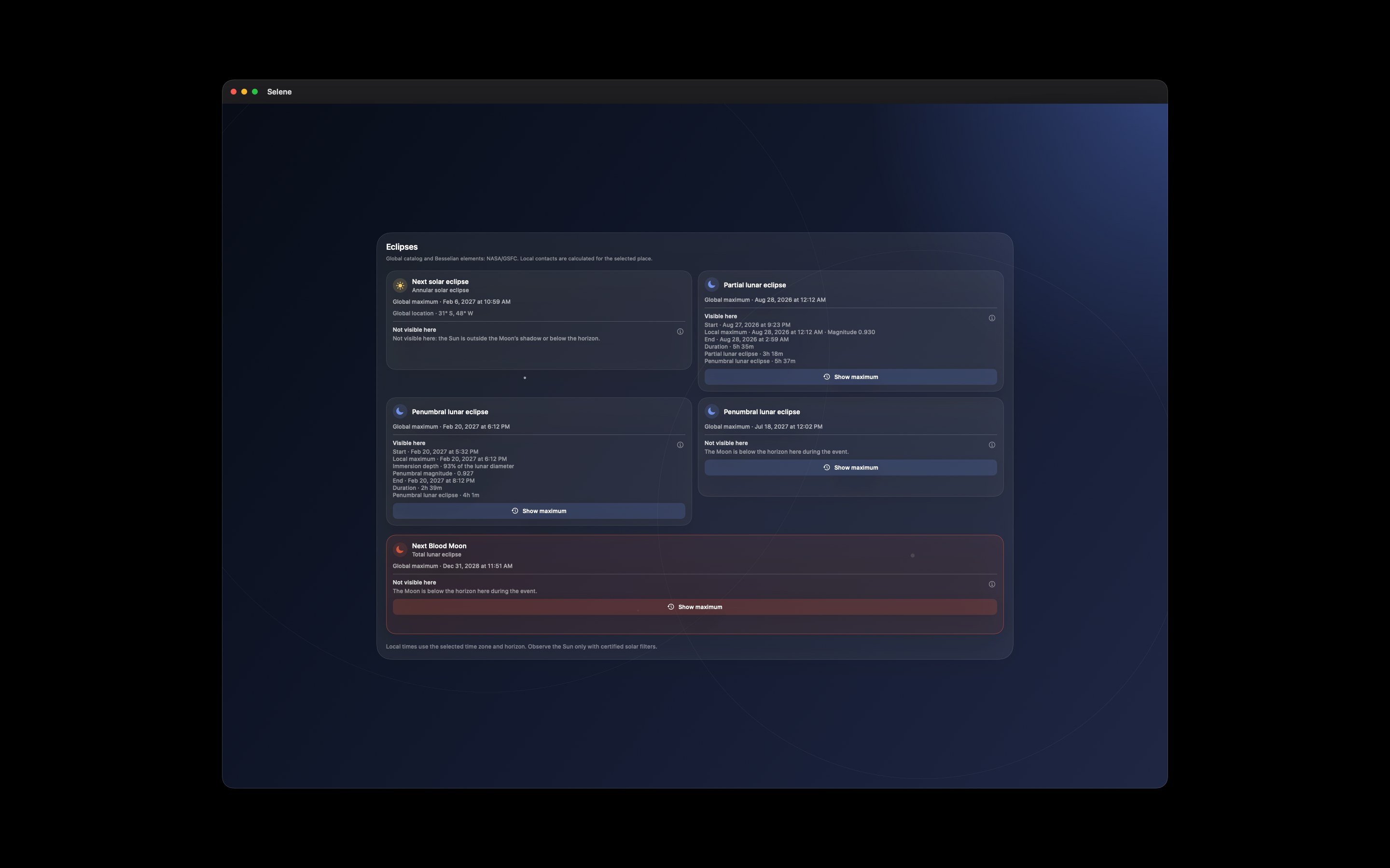 Selene Mac screenshot 7: Mac · Eclipses
