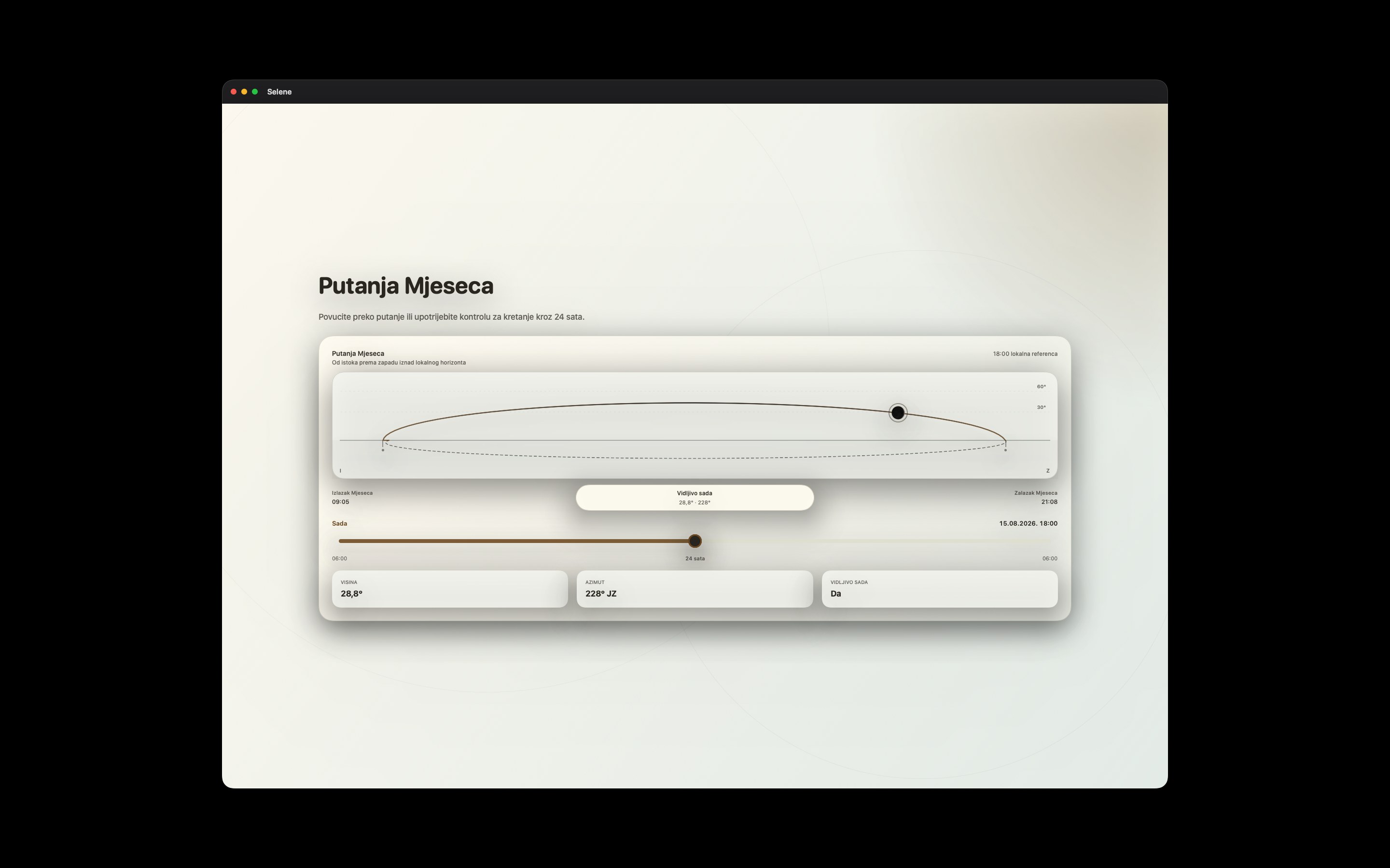 Selene Mac screenshot 2: Mac · Putanja Mjeseca