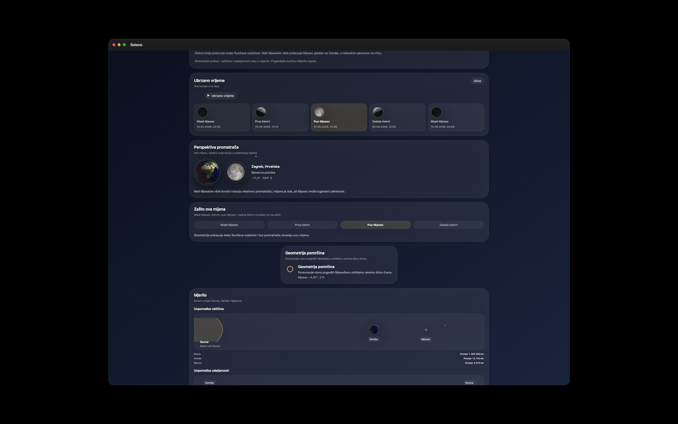 Selene Mac screenshot 5: Mac · Vremenska crta faza