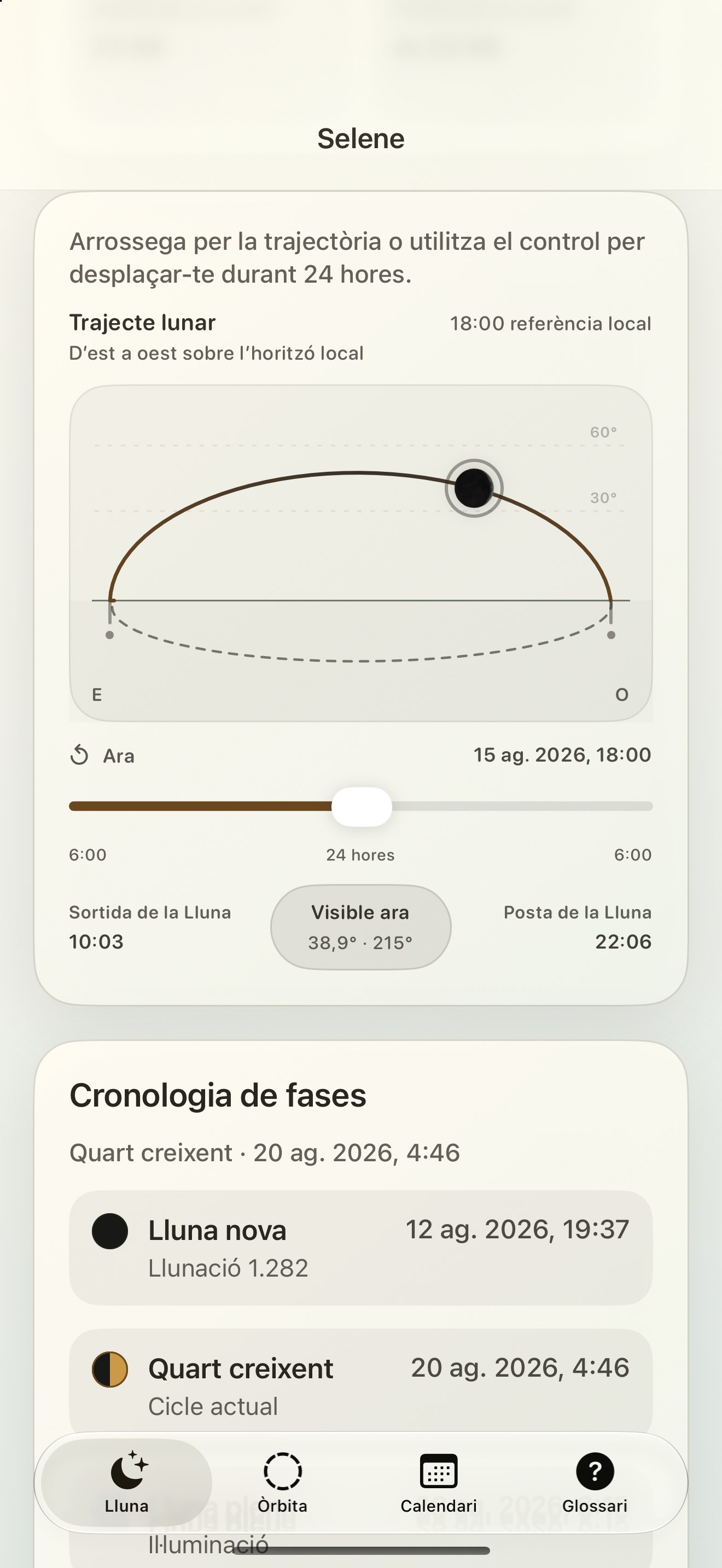 Selene iPhone screenshot 5: iPhone · Trajecte lunar
