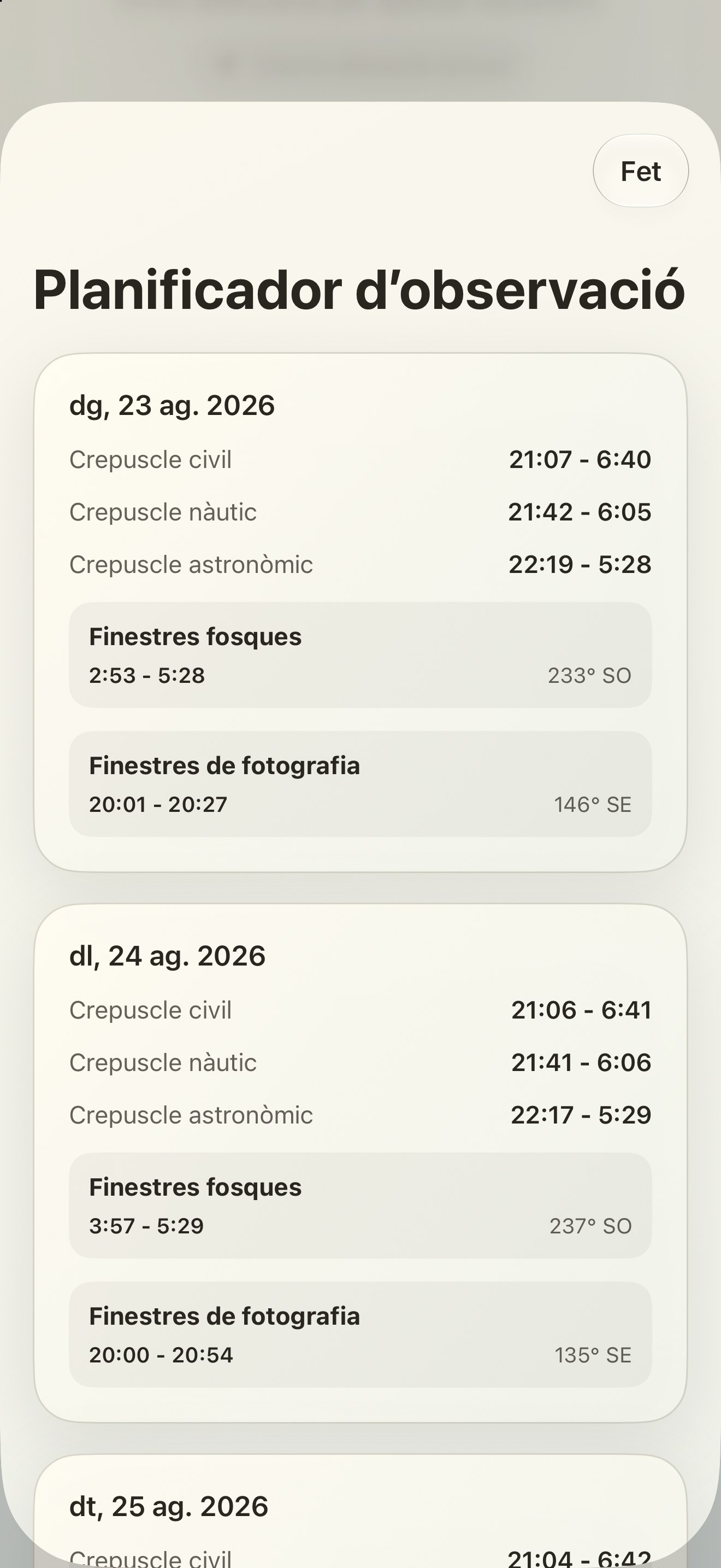 Selene iPhone screenshot 10: iPhone · Planificador d’observació