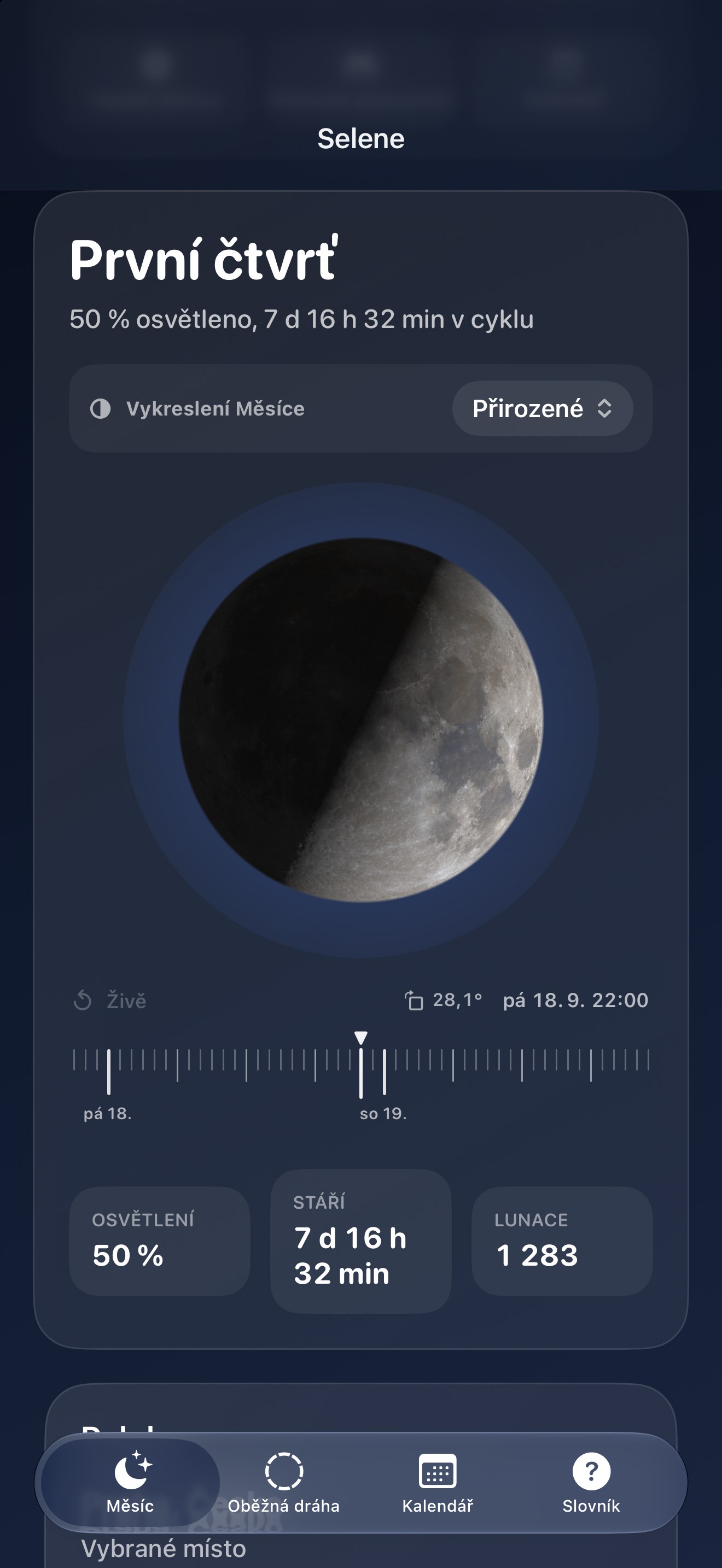 Selene iPhone screenshot 1: iPhone · Měsíc