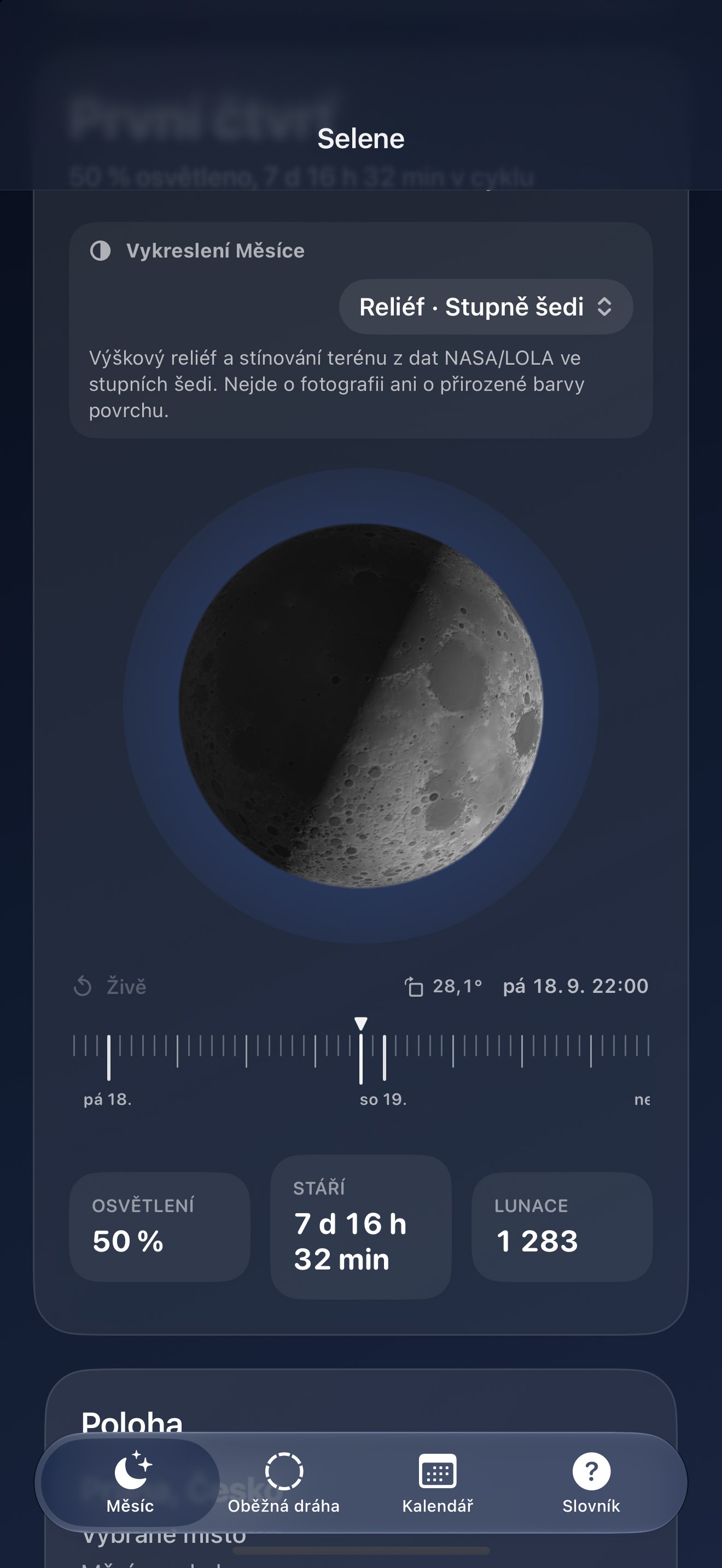 Selene iPhone screenshot 9: iPhone · Reliéf · Stupně šedi