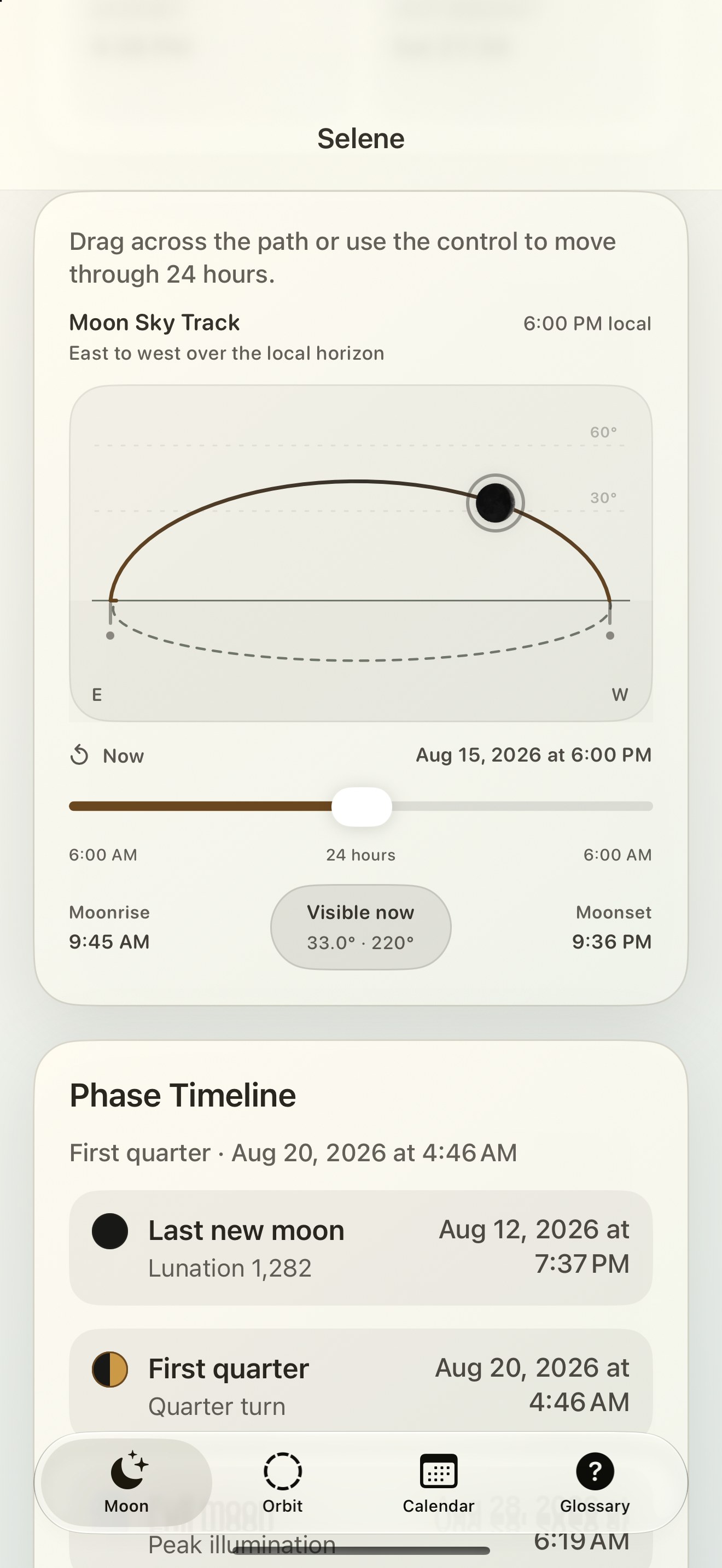 Selene iPhone screenshot 5: iPhone · Moon Sky Track