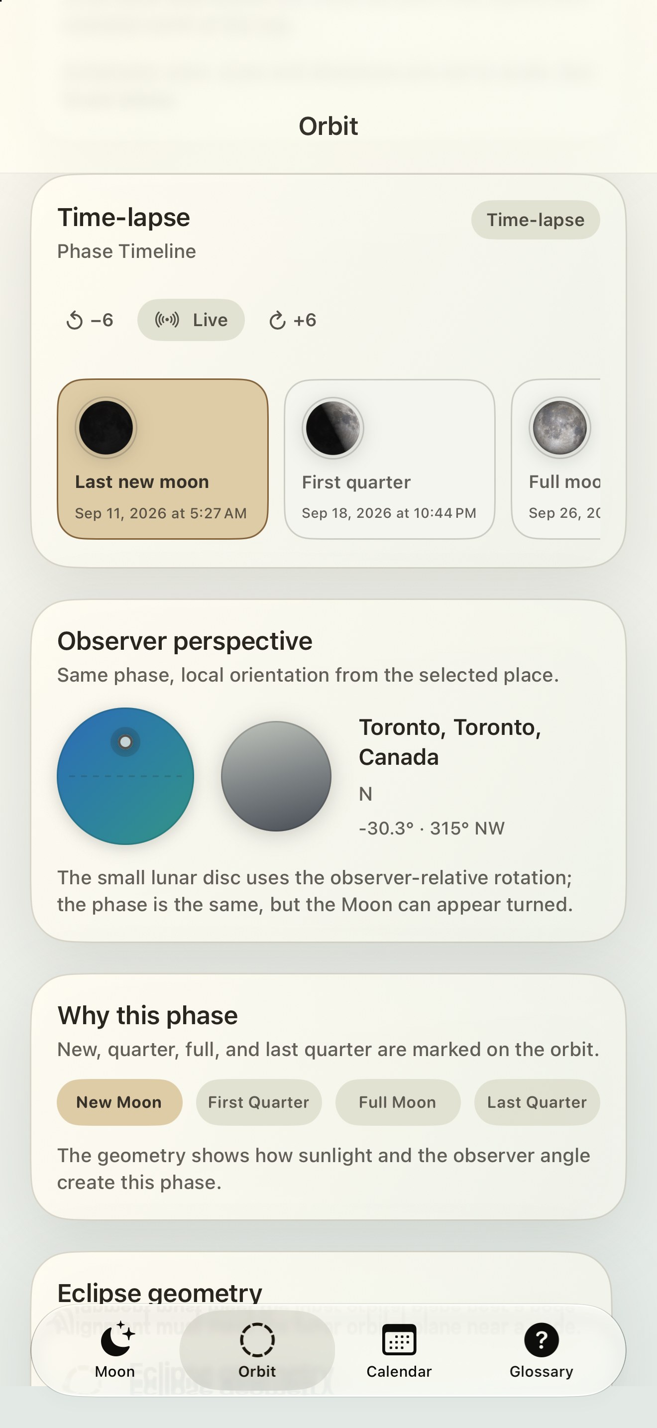 Selene iPhone screenshot 6: iPhone · Phase Timeline