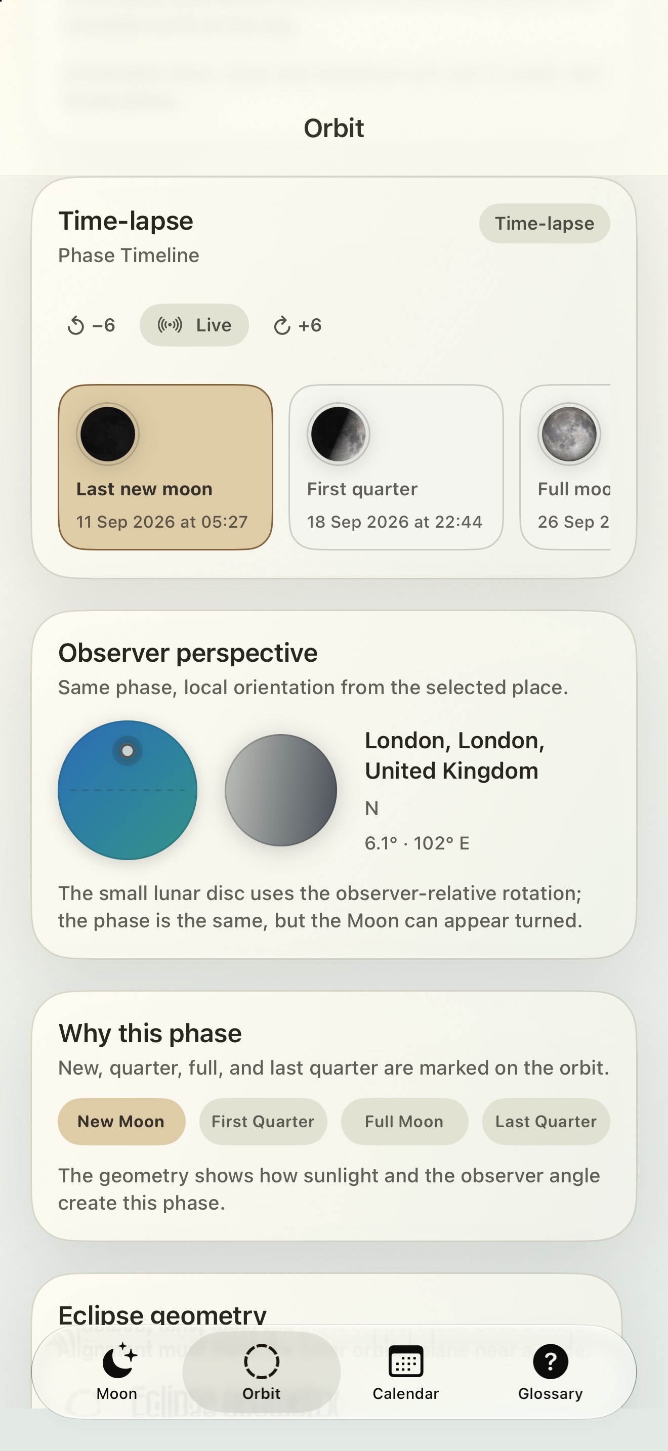 Selene iPhone screenshot 6: iPhone · Phase Timeline