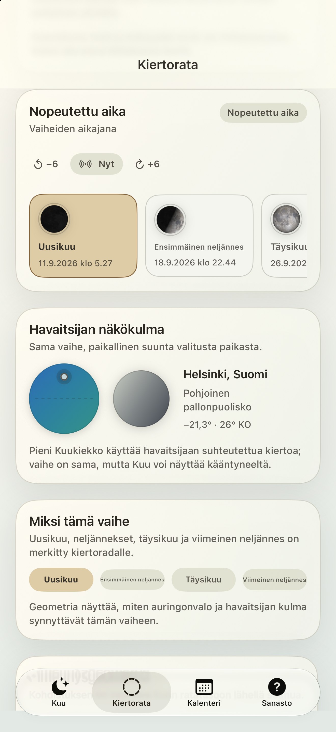 Selene iPhone screenshot 6: iPhone · Vaiheiden aikajana