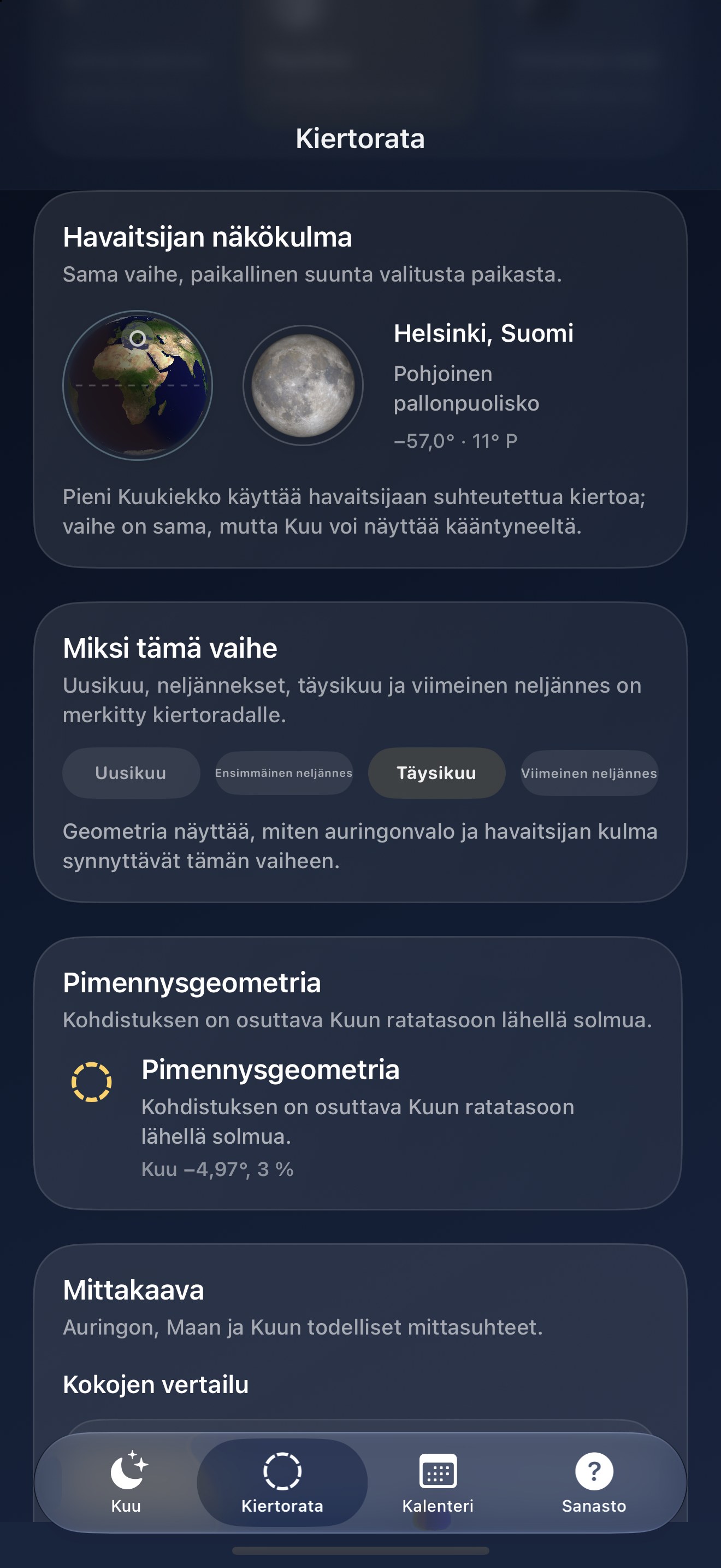 Selene iPhone screenshot 7: iPhone · Havainto