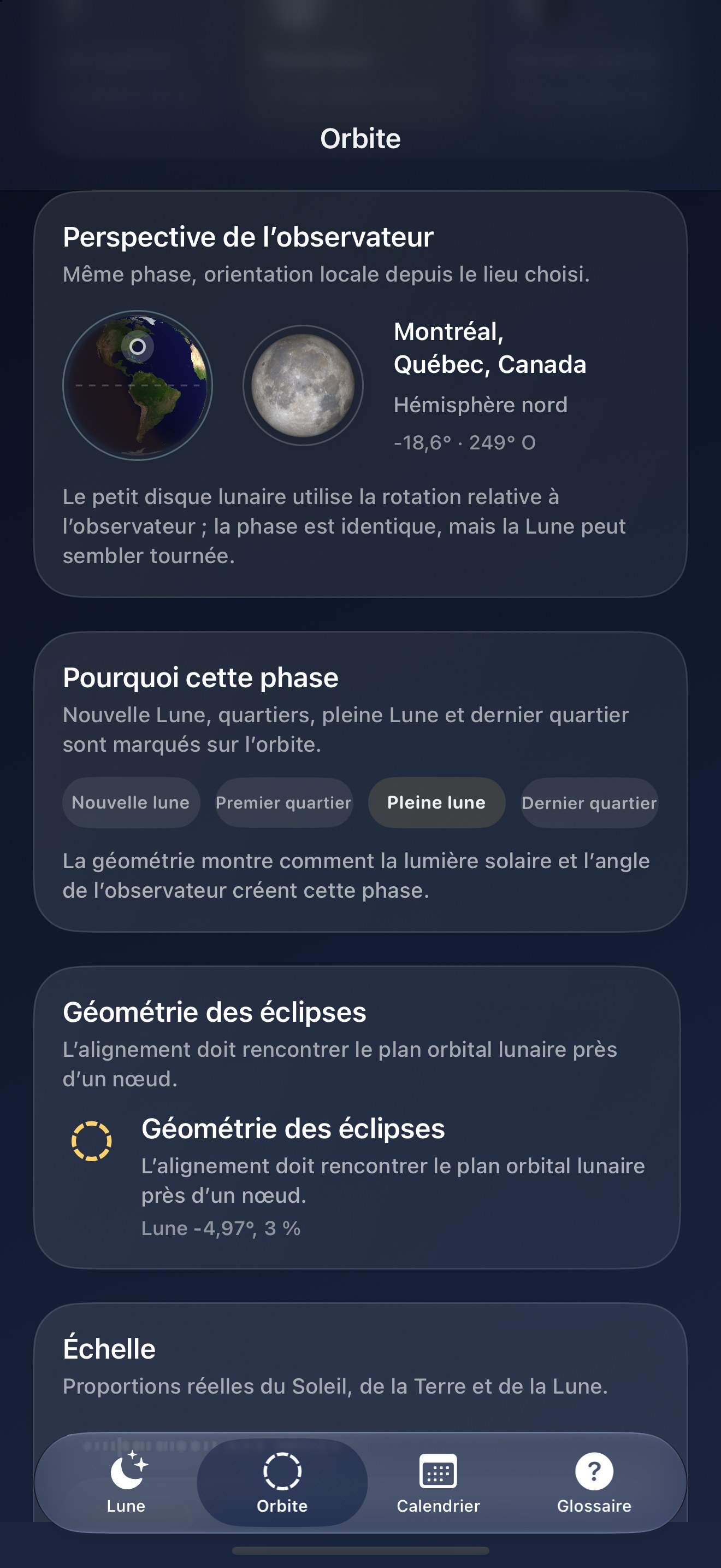 Selene iPhone screenshot 7: iPhone · Observation lunaire