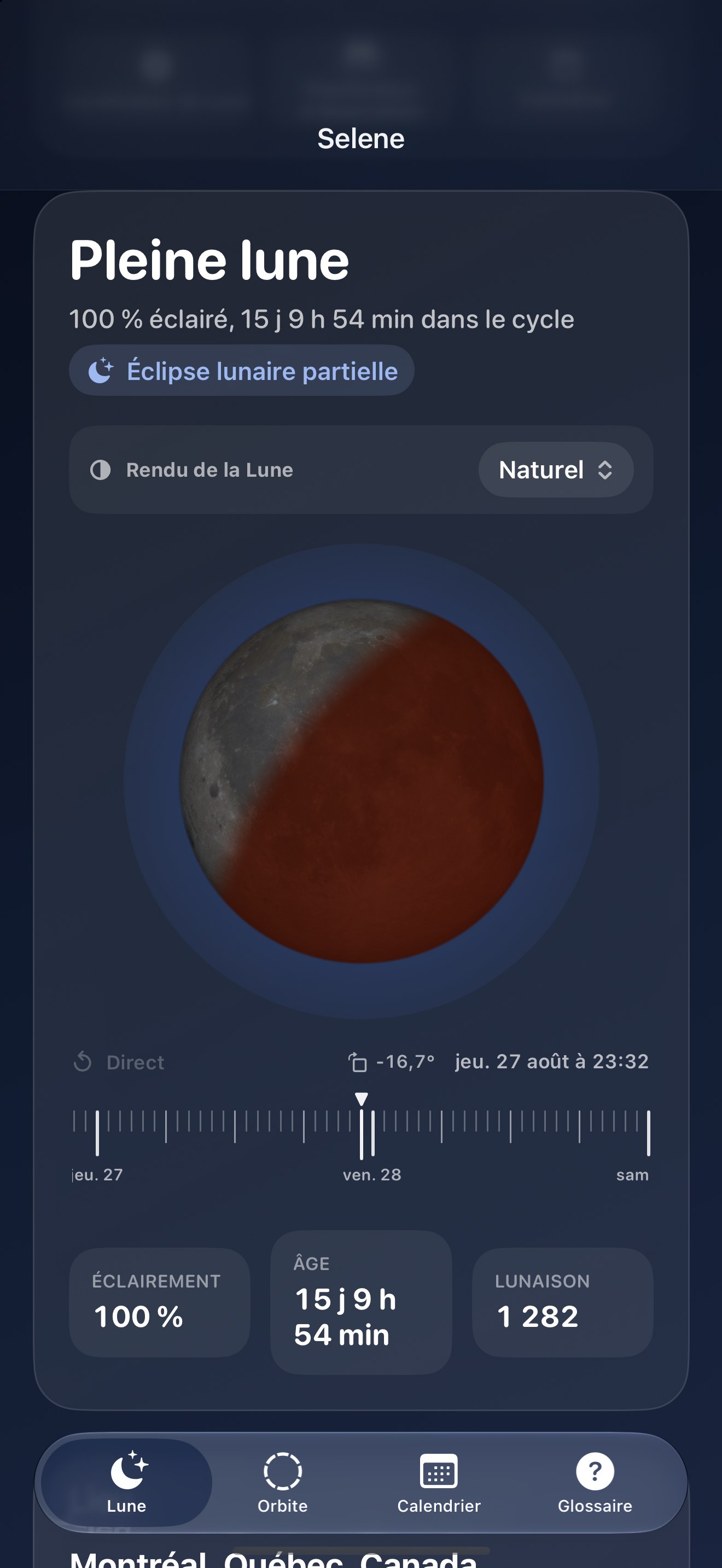 Selene iPhone screenshot 8: iPhone · Éclipses